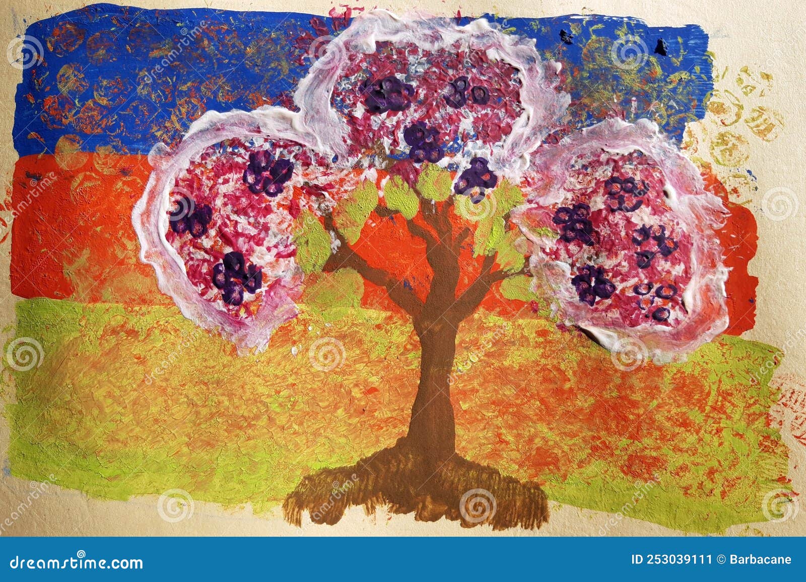 hand made floral design abstract flowering tree artistic painting acrylic paints hand made floral design abstract 253039111