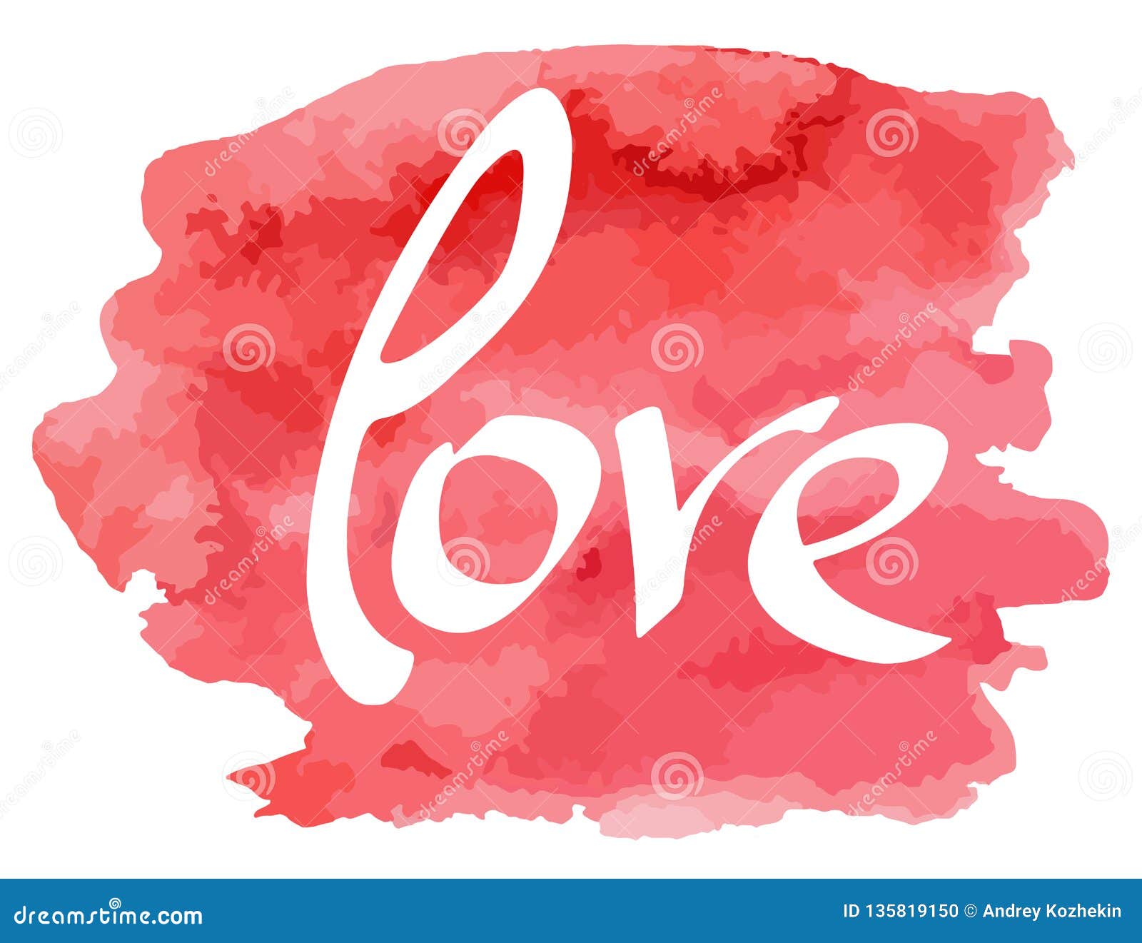 Hand Made Lettering Word Love on Watercolor Imitation Color Splash Over ...