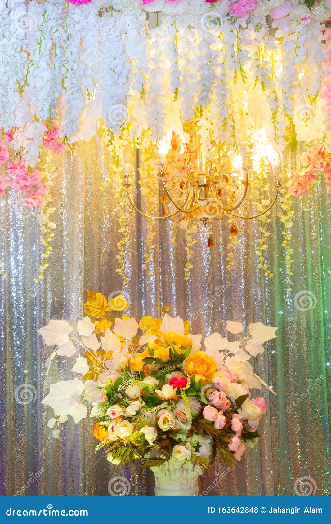 Wedding Stage Decoration with Artificial Colorful Flower Stock Image -  Image of banquet, hanging: 193160007