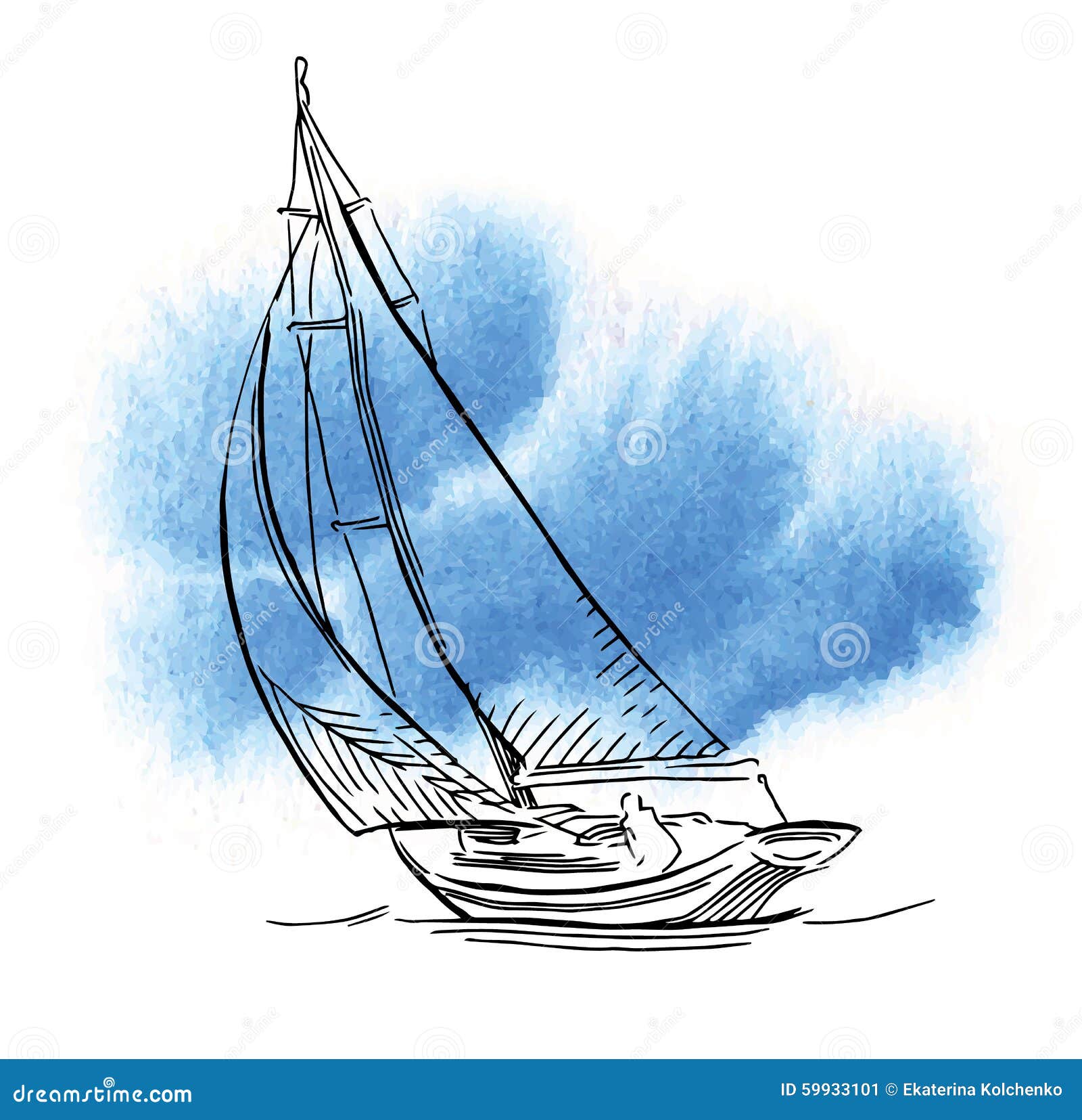 hand made sketch of yachting and sea.