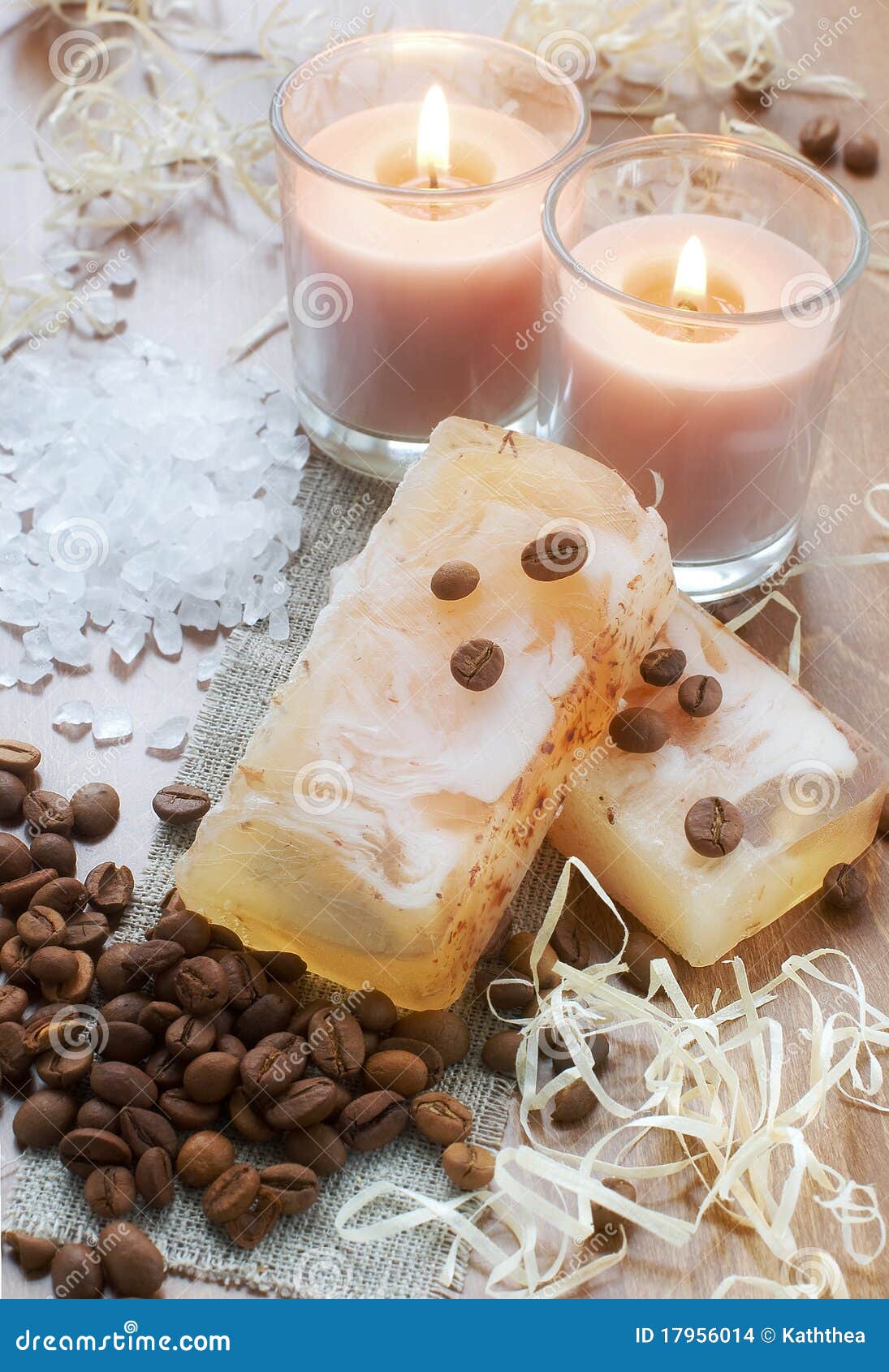 Handmade Soap, Bath Salt, Candles & Coffee Beans Stock Photo Image