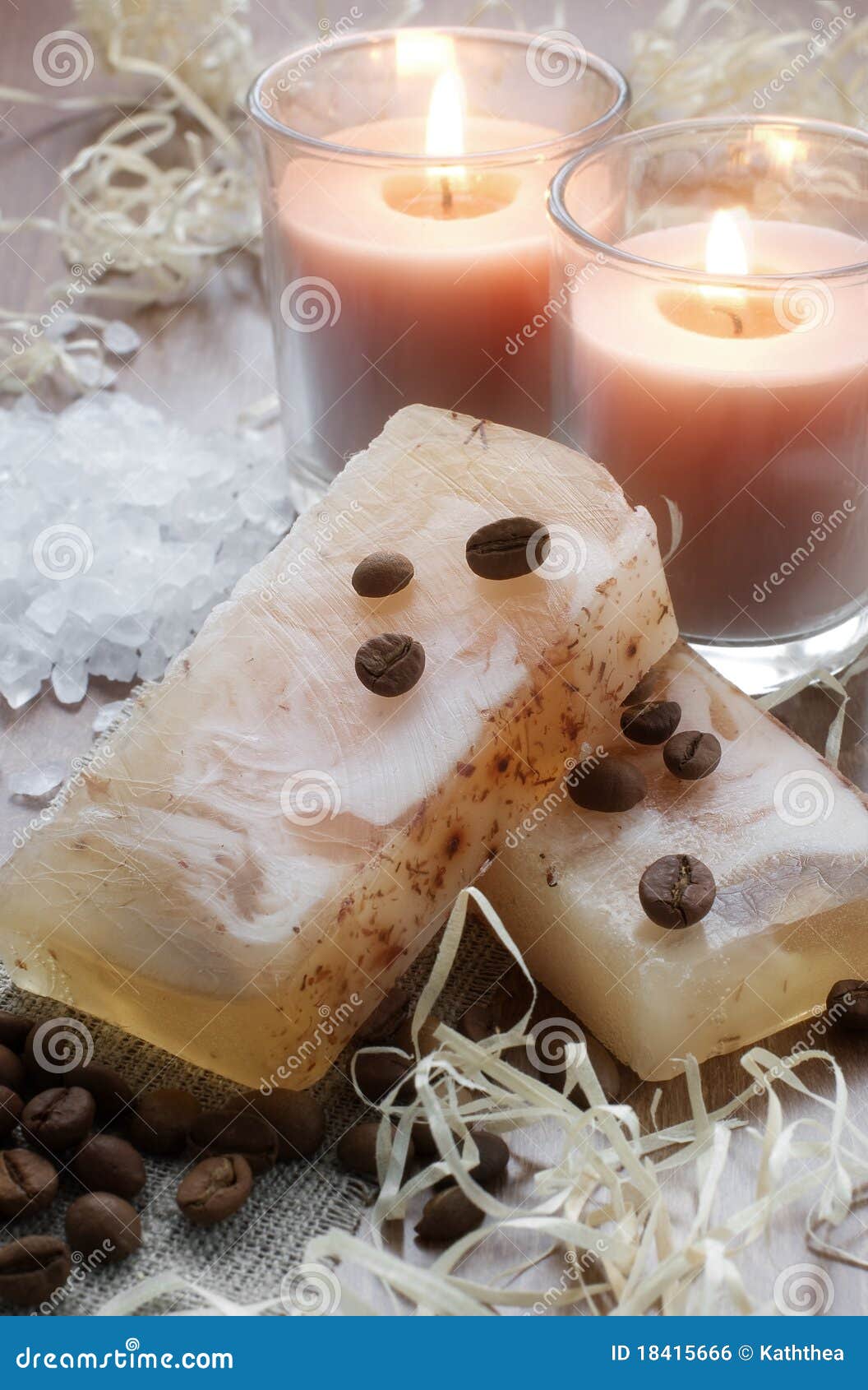 Handmade Soap, Bath Salt, Candles & Coffee Beans Stock Photo Image