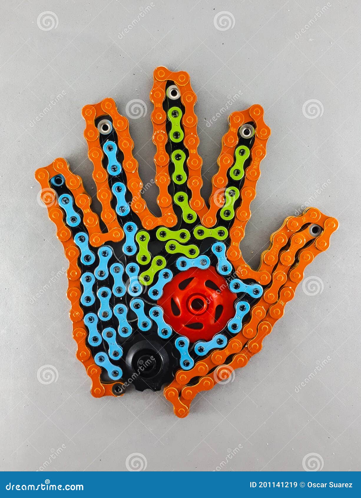 A Hand Made Up of Multicolored Bicycle Parts and Chains Stock Image Image of bicycle, parts
