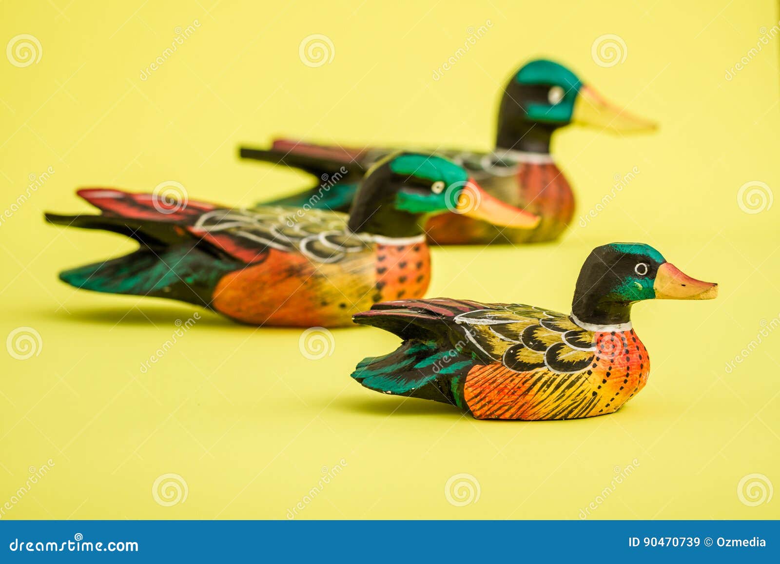 Hand Made Wooden Ducks For Home Decoration On Yellow ...