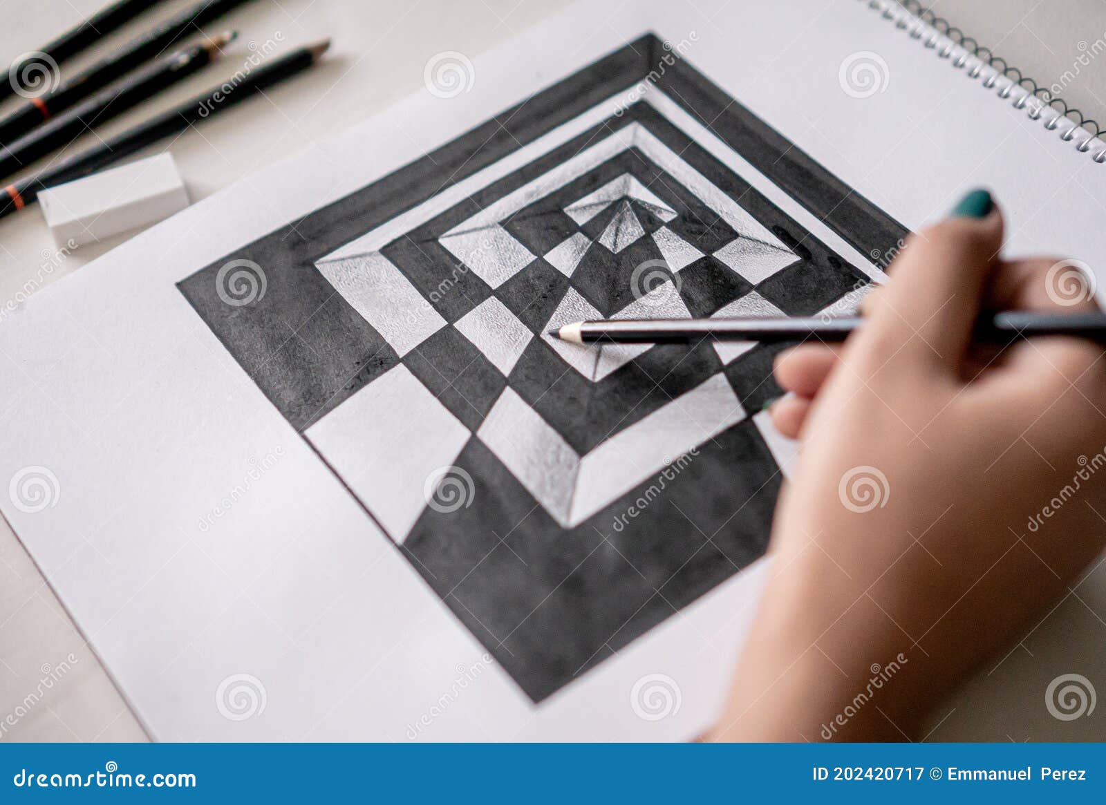Hand Making a Black and White Perspective Drawing by Taking a Pencil Stock  Image - Image of artwork, artist: 202420717