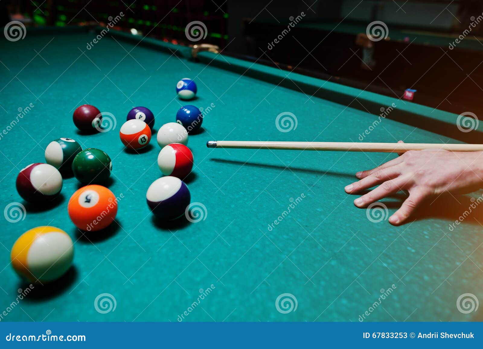 Hand Man Holding Billiard Cue To Shoot Balls Stock Image Image of
