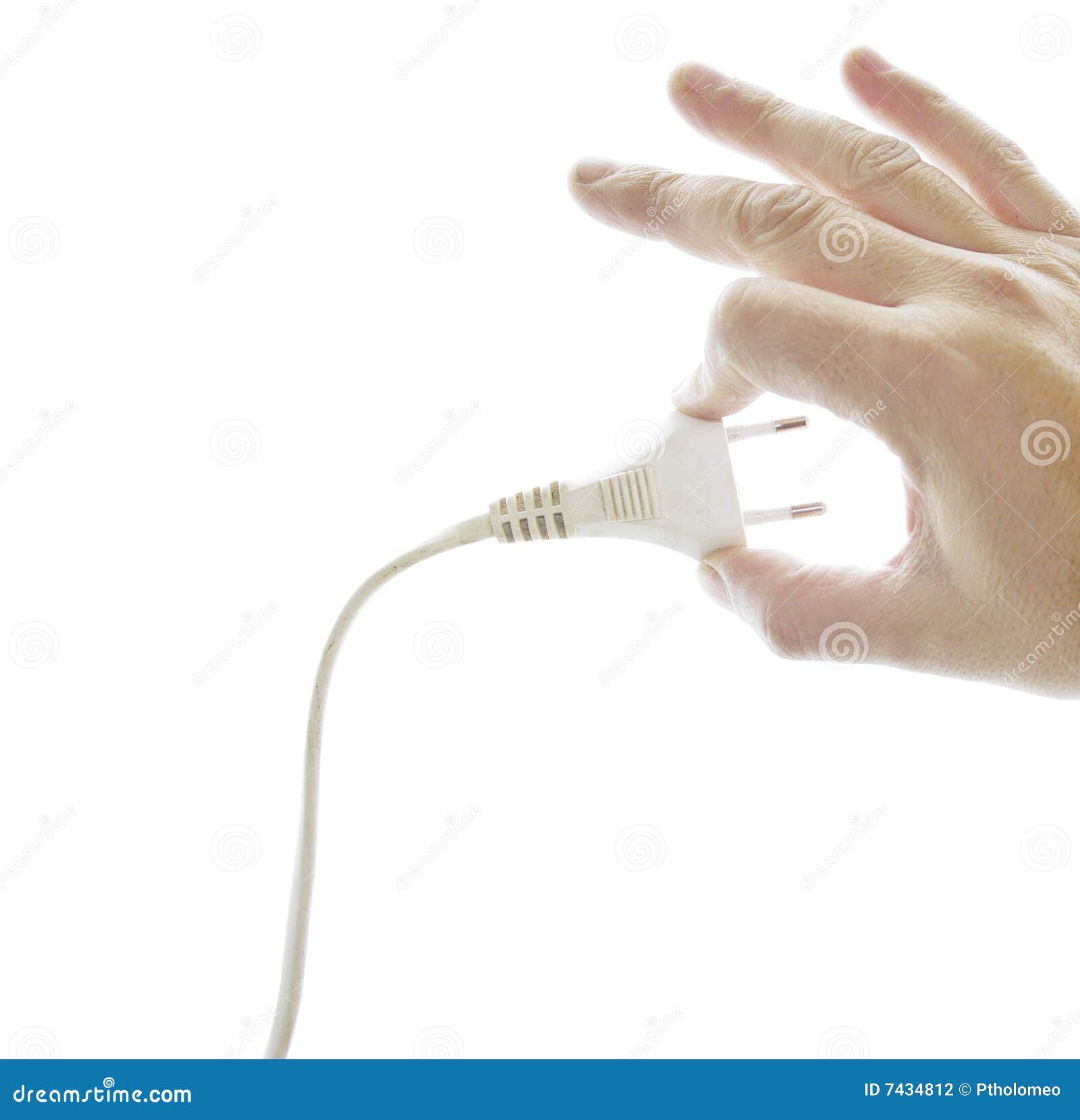 hand of man showing a plug