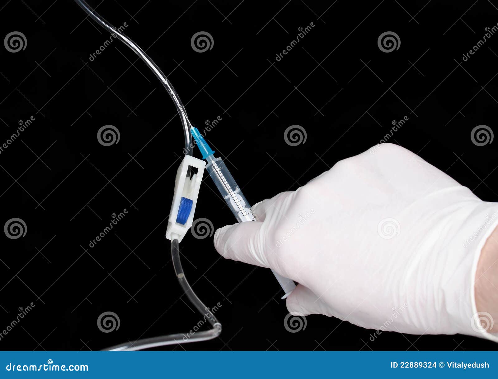 Hand in Medical Gloves, Disposable Infusion Set. Stock Photo Image of