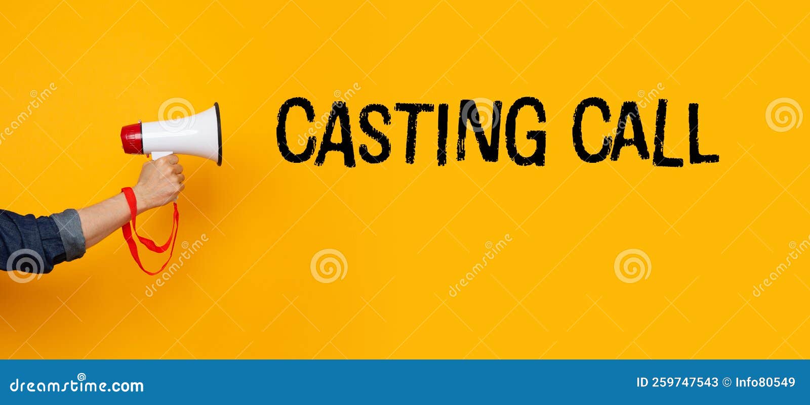 hand with a megaphone and a casting call text