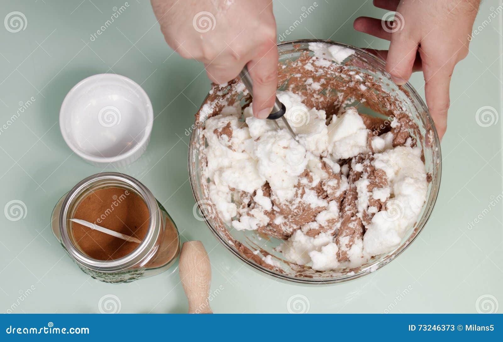Hand Mixing Beaten Egg Whites Flour Chocolate Stock Image Image of
