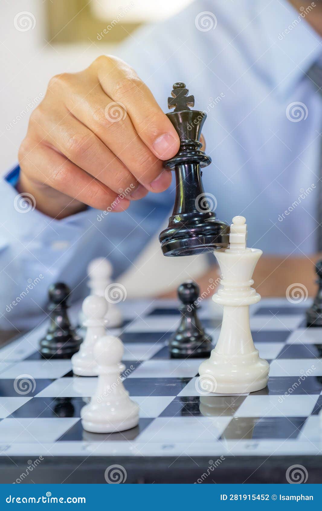 Chess game on chess board behind business man background. Business concept  to present financial information and marketing strategy analysis. Investmen  Stock Photo - Alamy