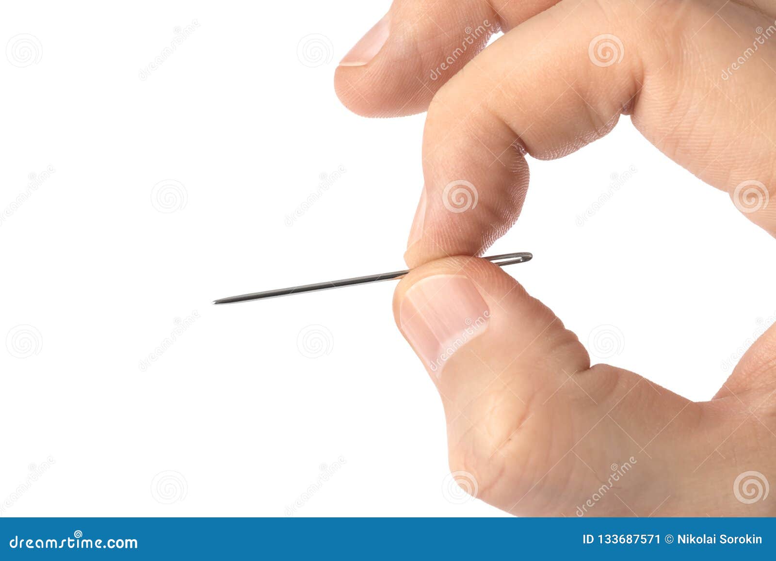 Fingers Holding a Needle with a Black Thread and a Coil on a Blue  Background Stock Image - Image of needle, linen: 120205223