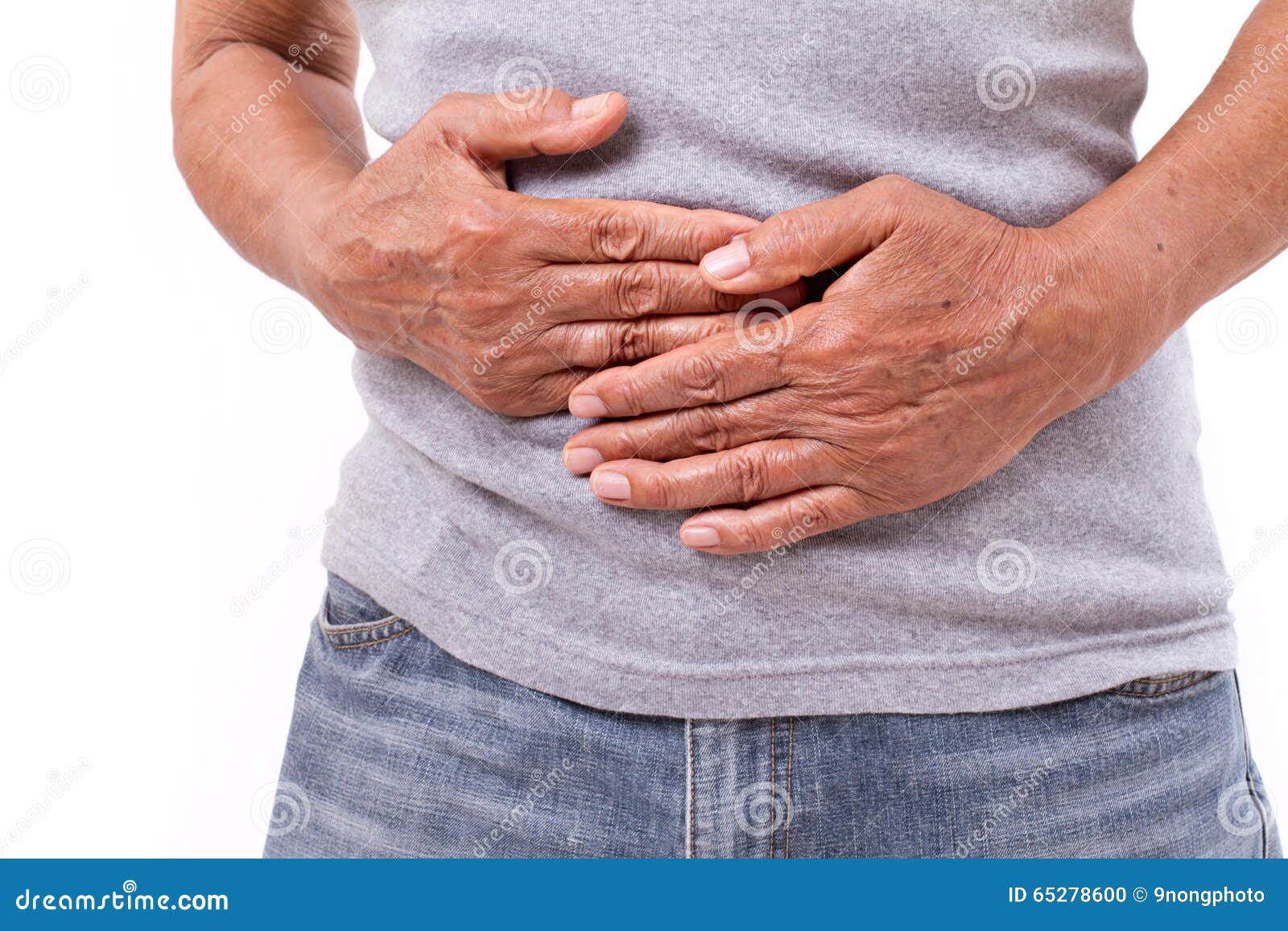 hand of old man holding stomach suffering from pain, diarrhea, i