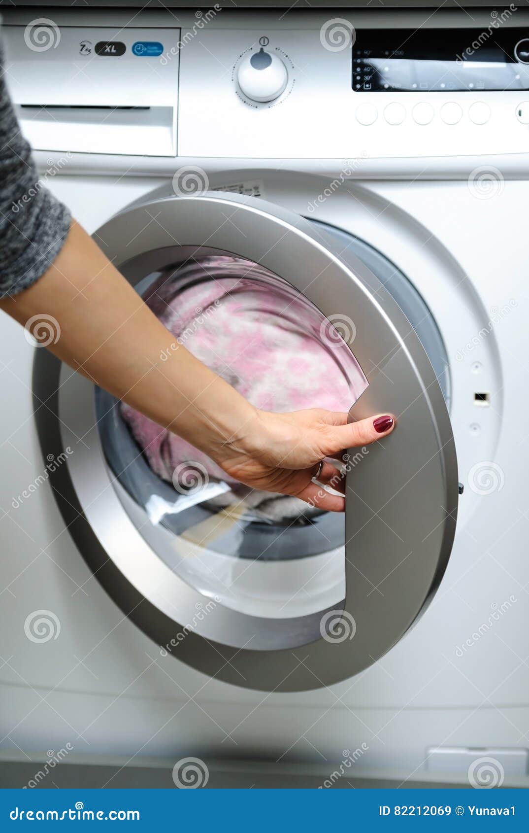Hand Open the Door of the Washing Machine. Stock Image Image of dirty