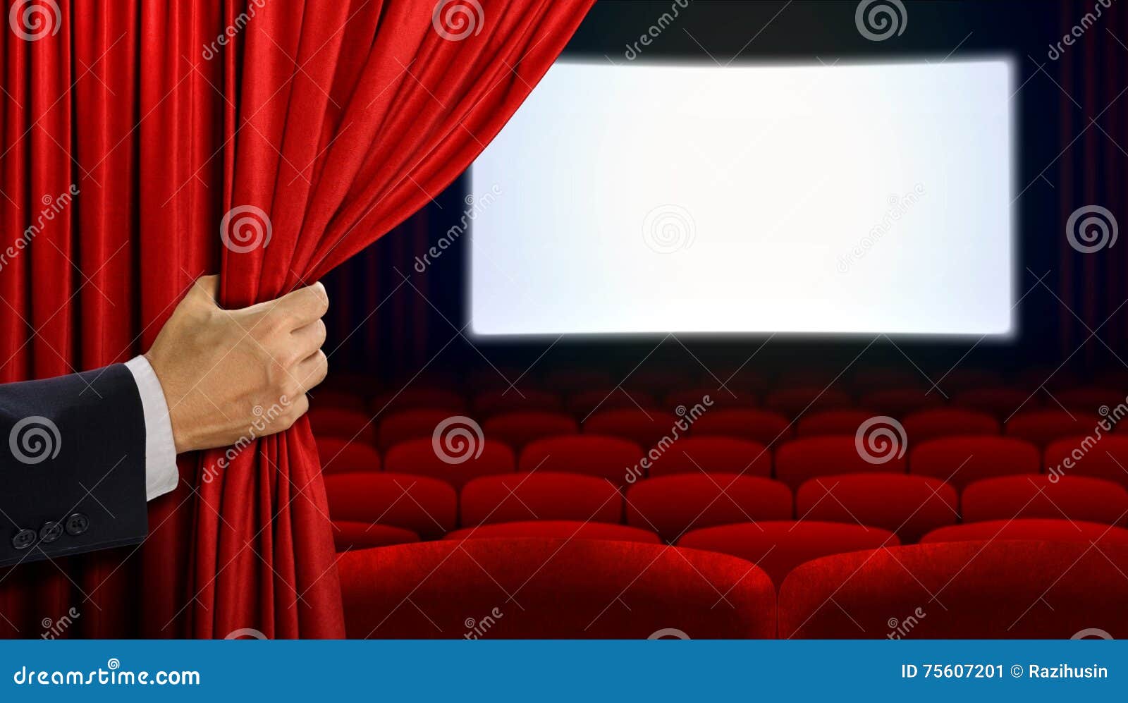 Hand Opening Curtain before Movie Show Stock Image Image of scene