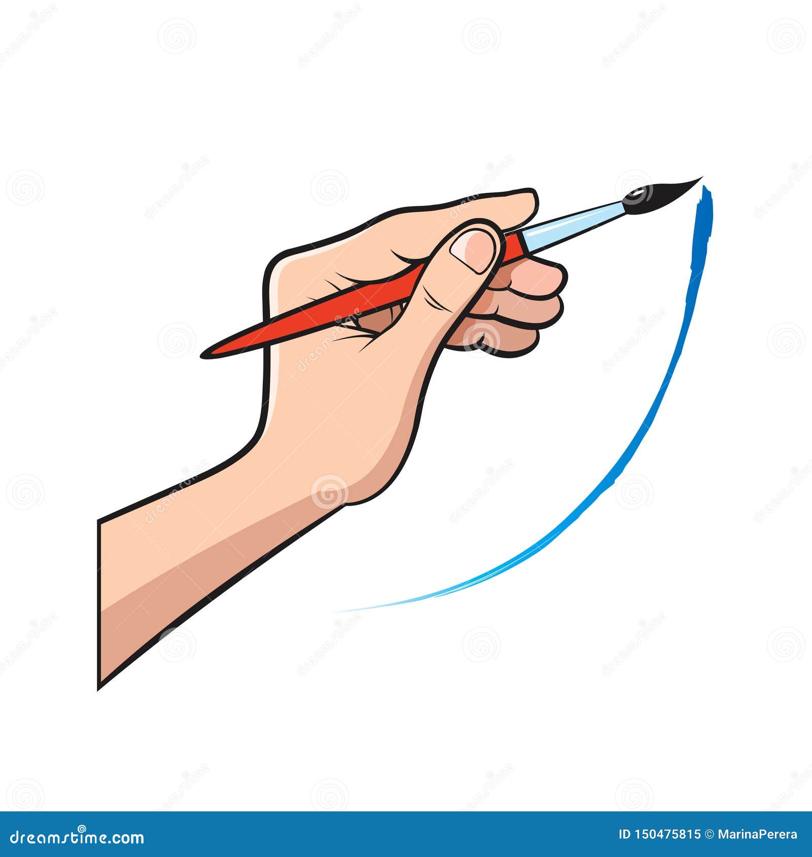 Hand with Paint Brush and Stroke Stock Vector Illustration of object