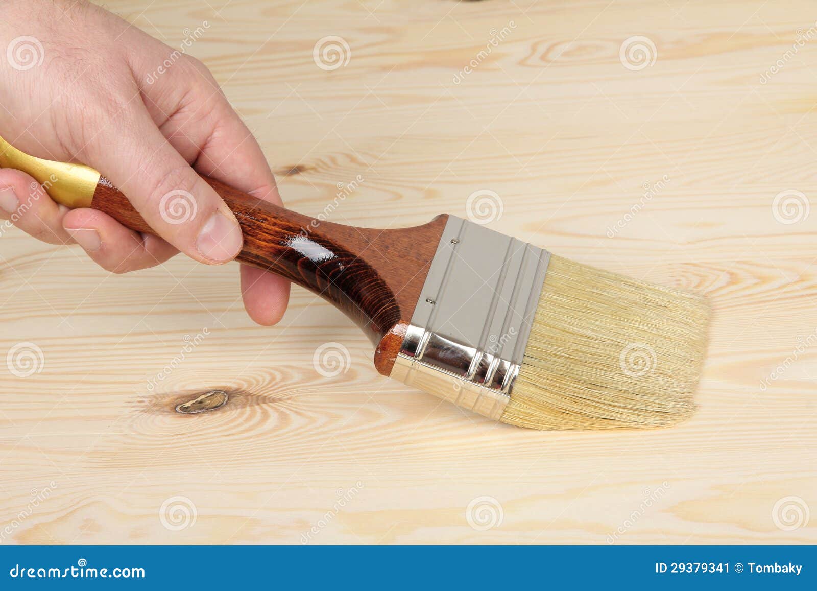 Hand with Paintbrush on Wood Stock Image Image of manual, craft 29379341