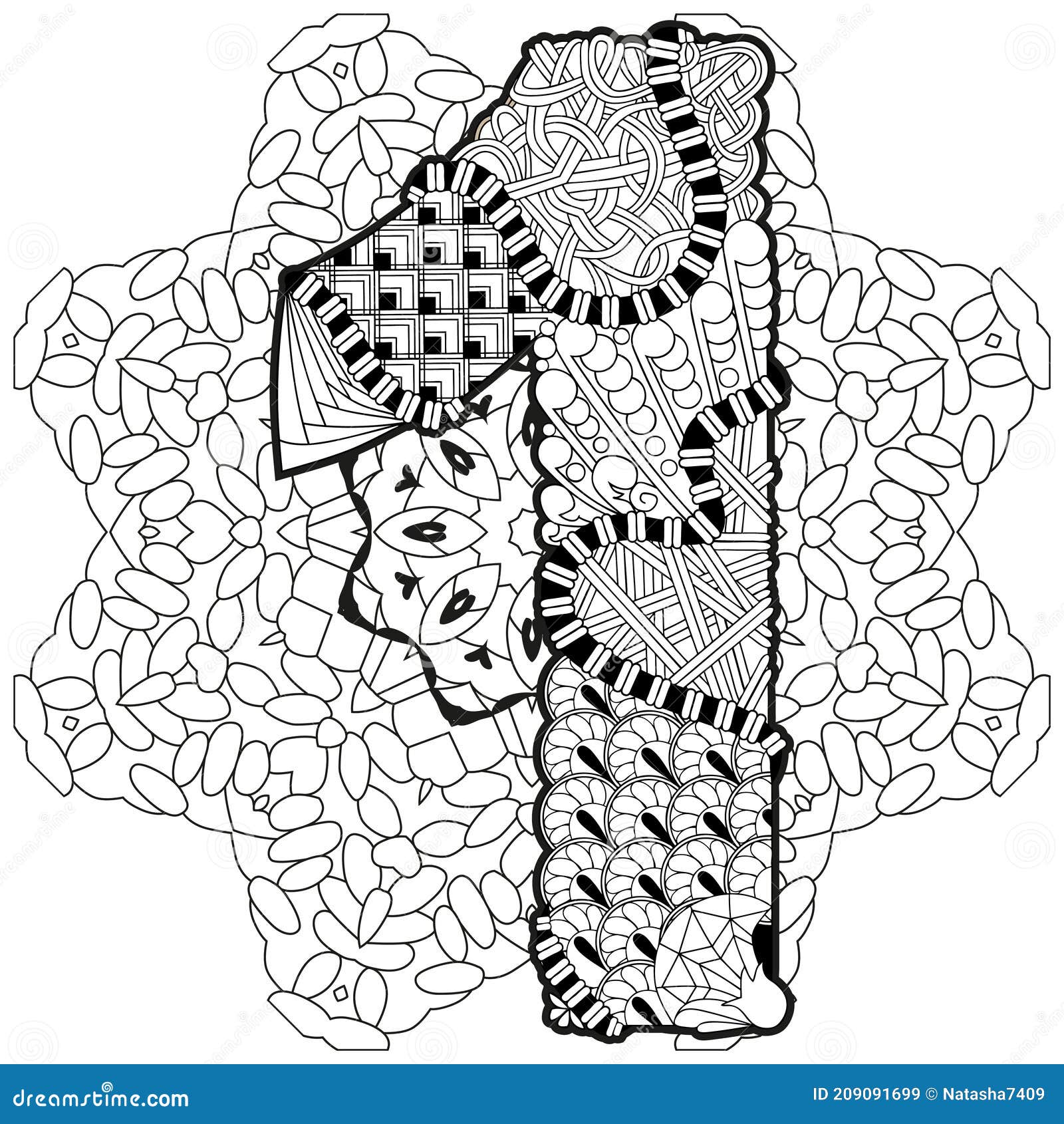 mandala with numero one for coloring.  decorative zentangle