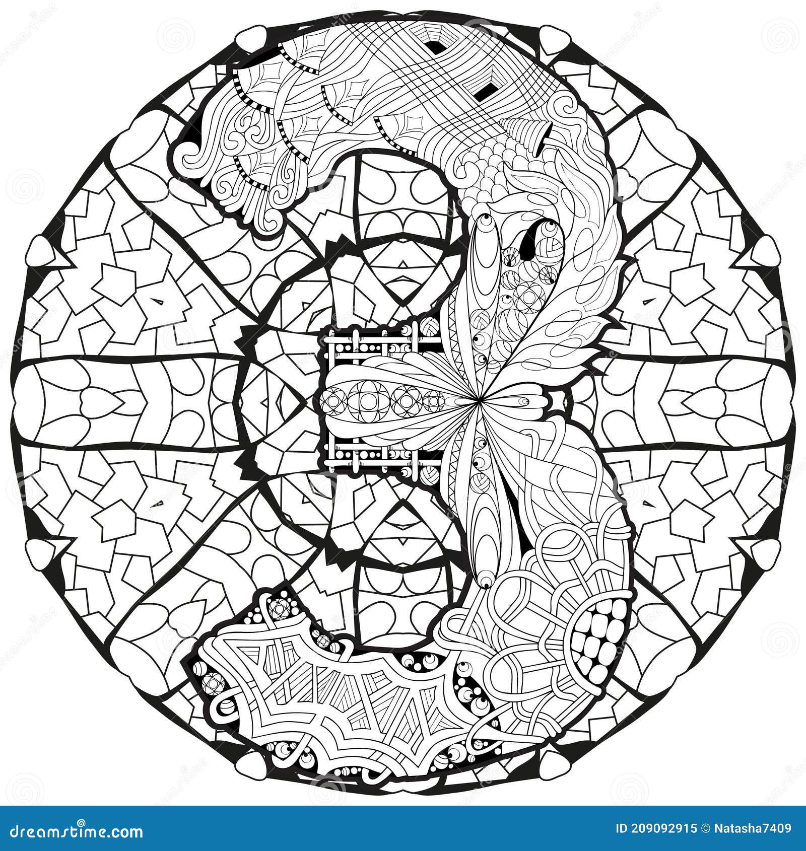 mandala with numero three for coloring.  decorative zentangle