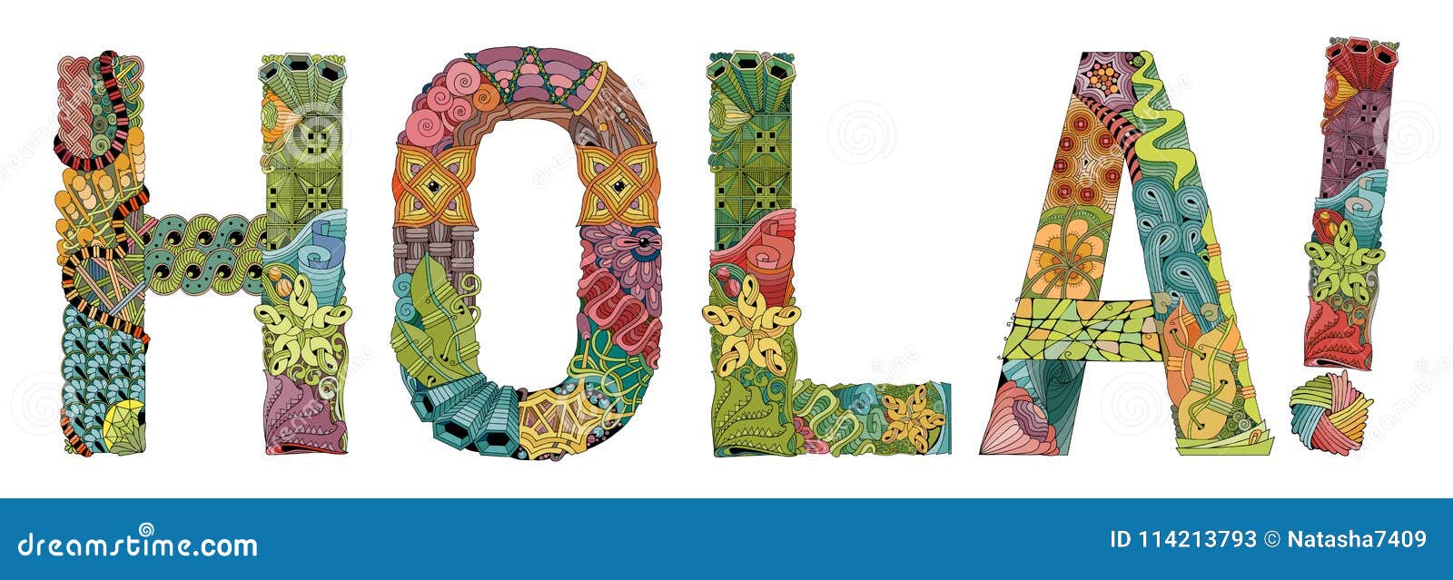word hola in spanish.  decorative zentangle object