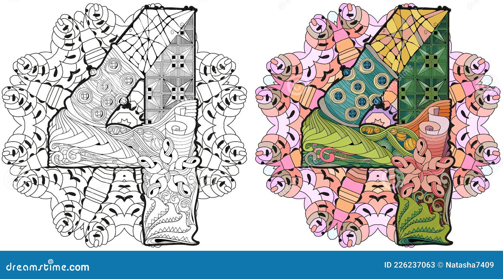 mandala with numero four.  decorative zentangle