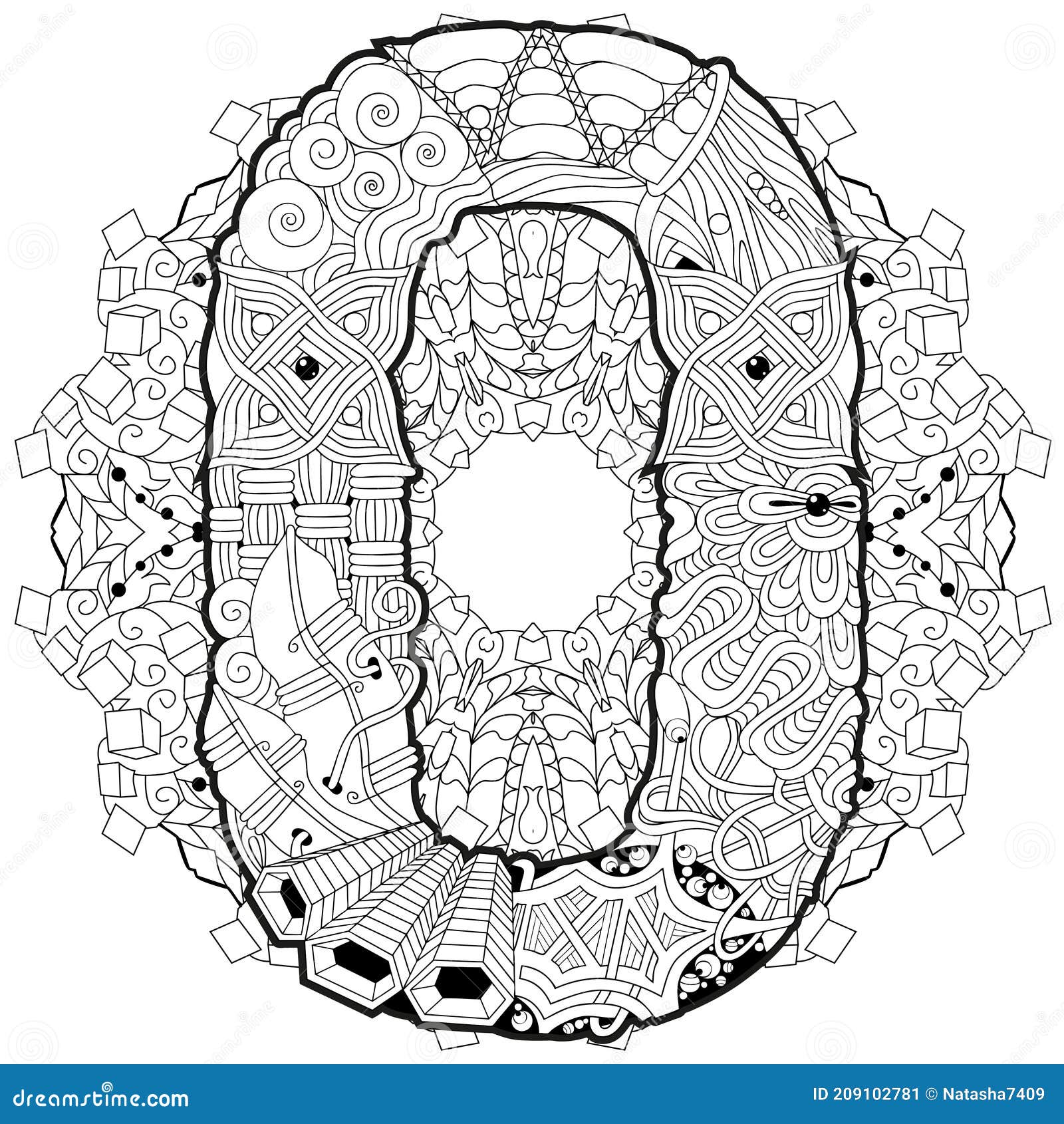 mandala with numero zero.  decorative zentangle