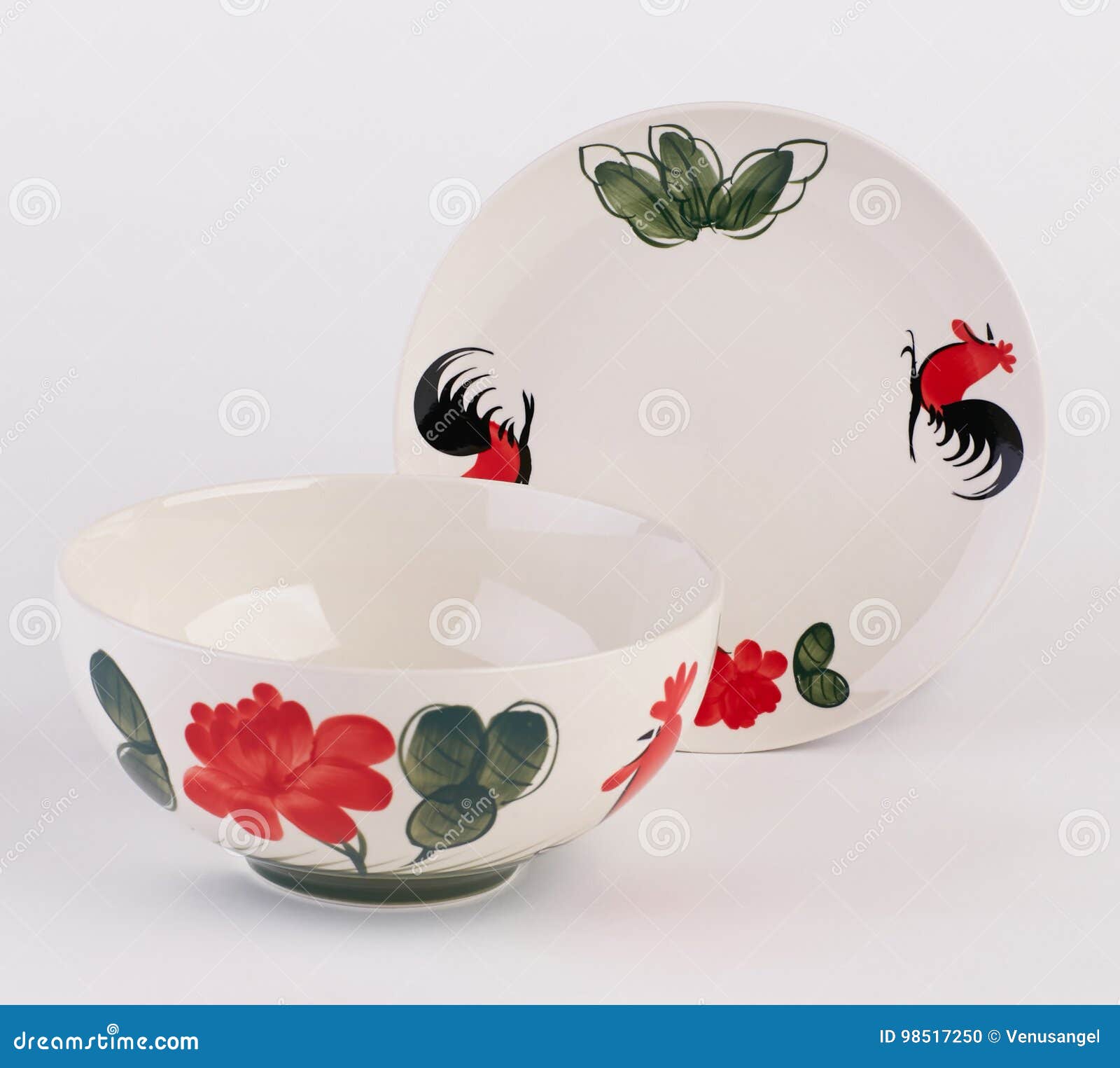Hand Painted Ceramic Soup Bowl and Dish Stock Photo Image of empty