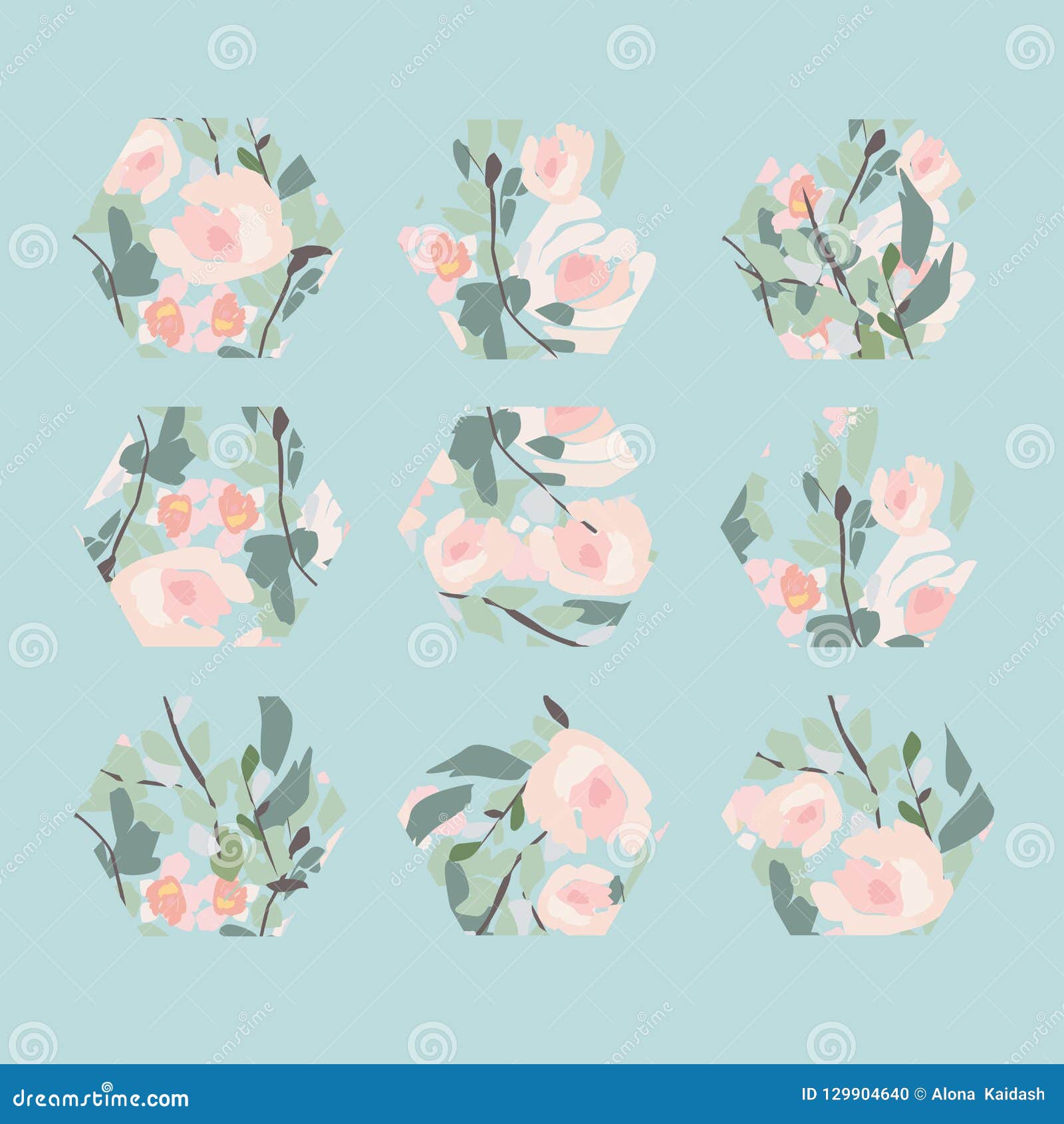Download Hexagons. Hand Painted Colorful Floral Wreath Of Flowers ...