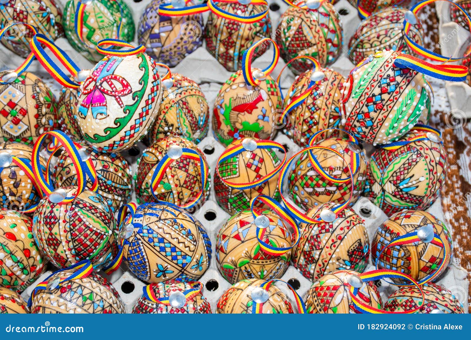 Hand Painted Rustic Romanian Easter Eggs Editorial Photography Image