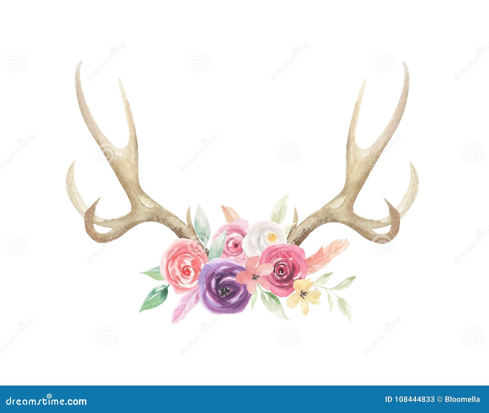 watercolor flowers florals antlers deer stag horns bone painted
