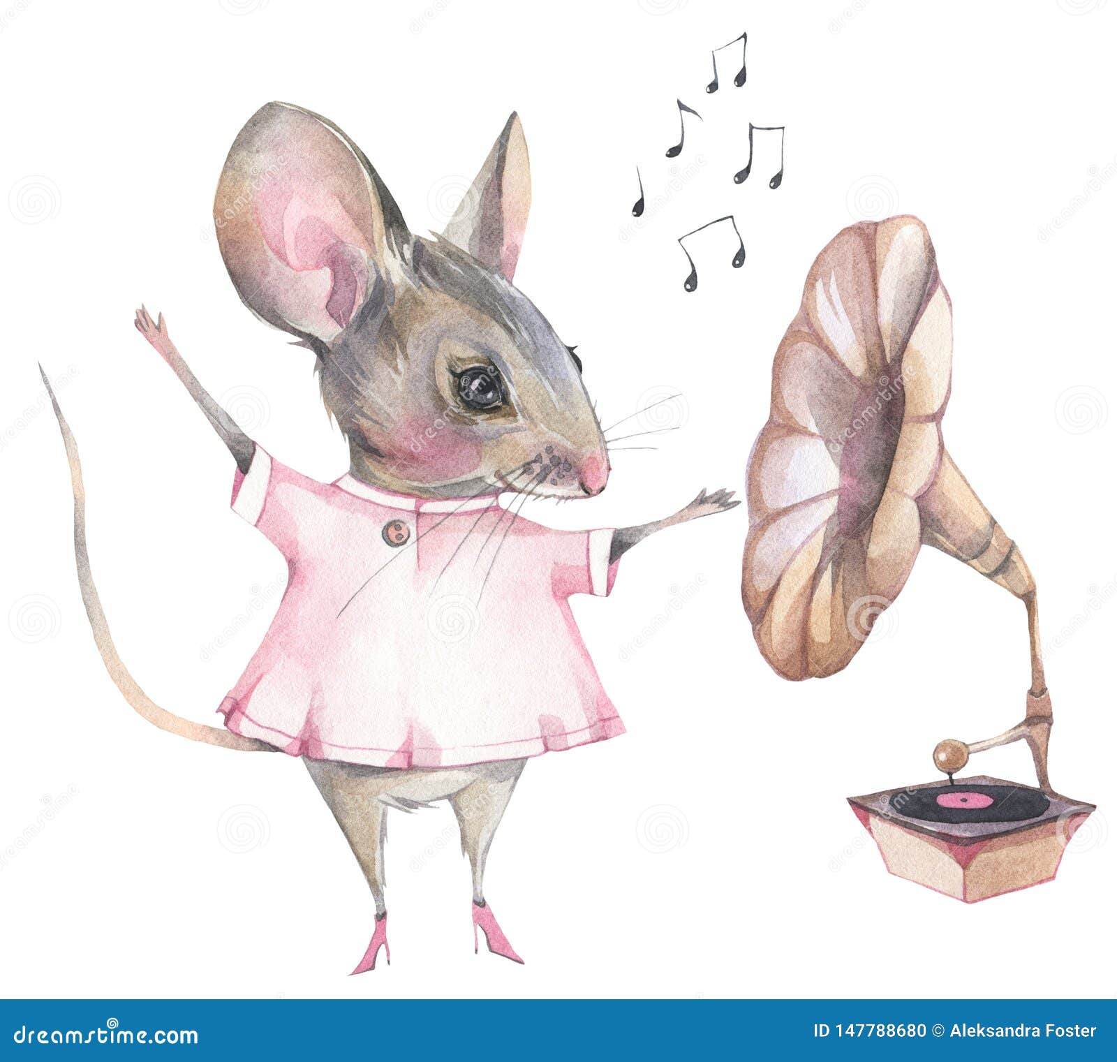 Funny Cartoon Mouse and Old Gramophone. Stock Illustration - Illustration  of animals, isolated: 147788680