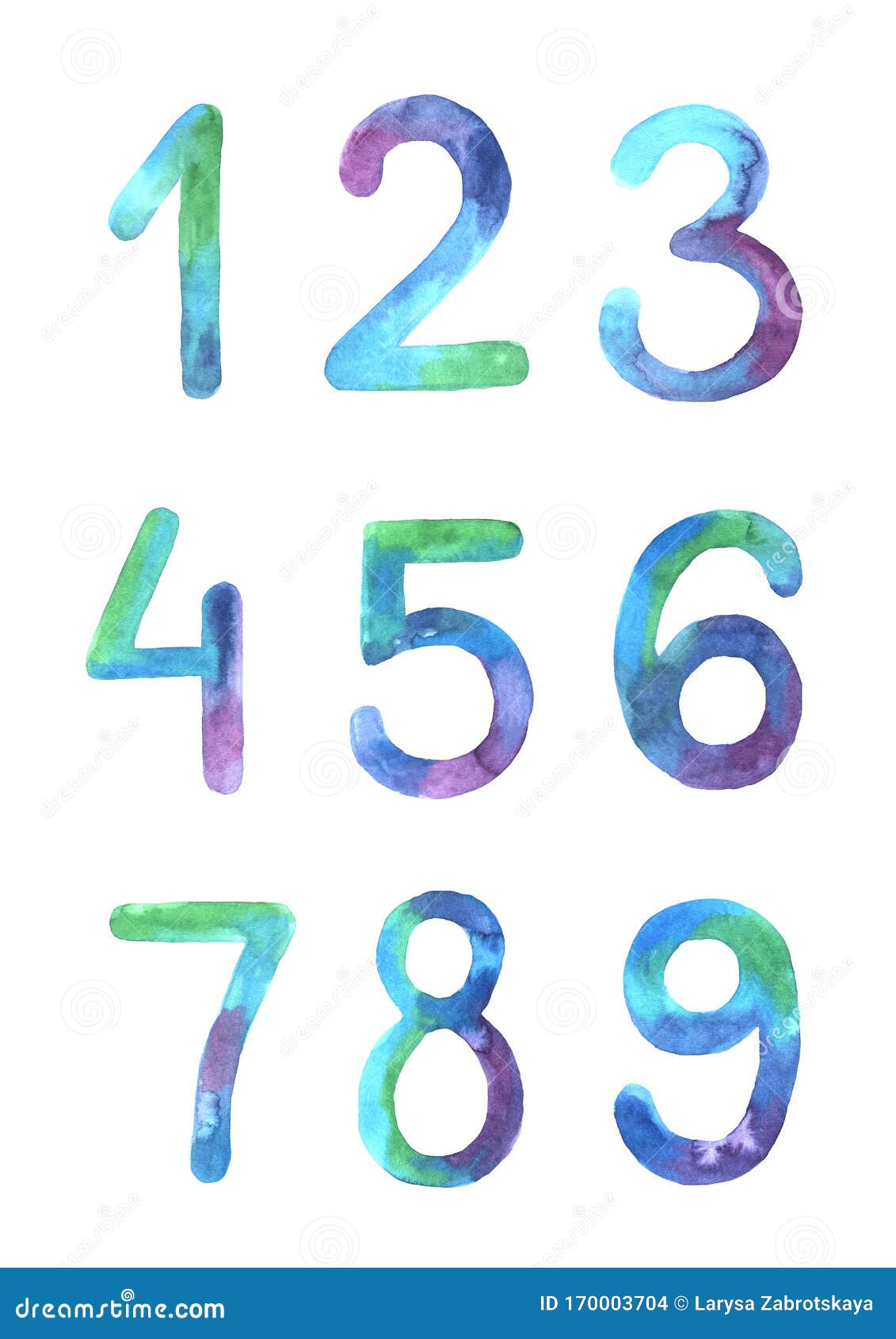 Hand Painted Watercolor Numbers Set Stock Photo - Image of background