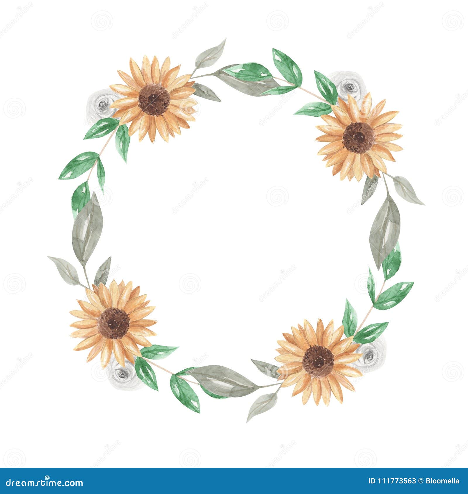 Download Sunflowers Watercolor Wreath Garland Clipart Flowers White ...