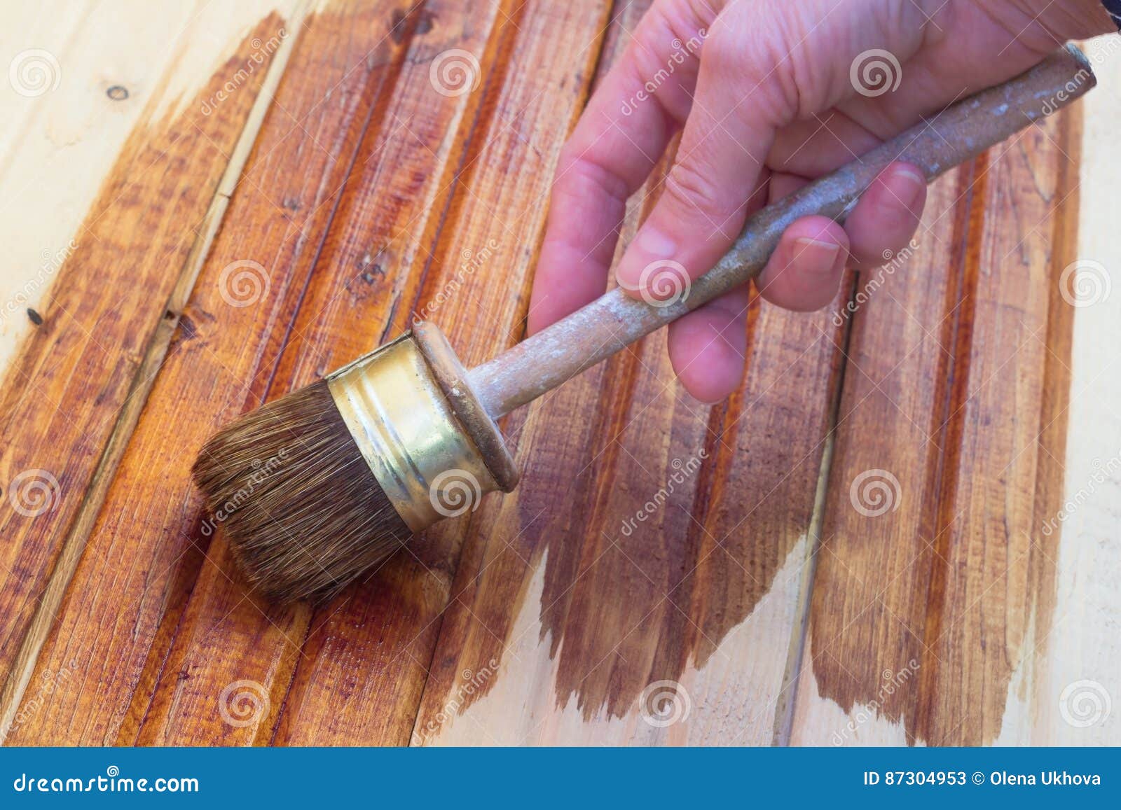 Hand Paints the Wood Floor Paint Brush Stock Image Image of panel