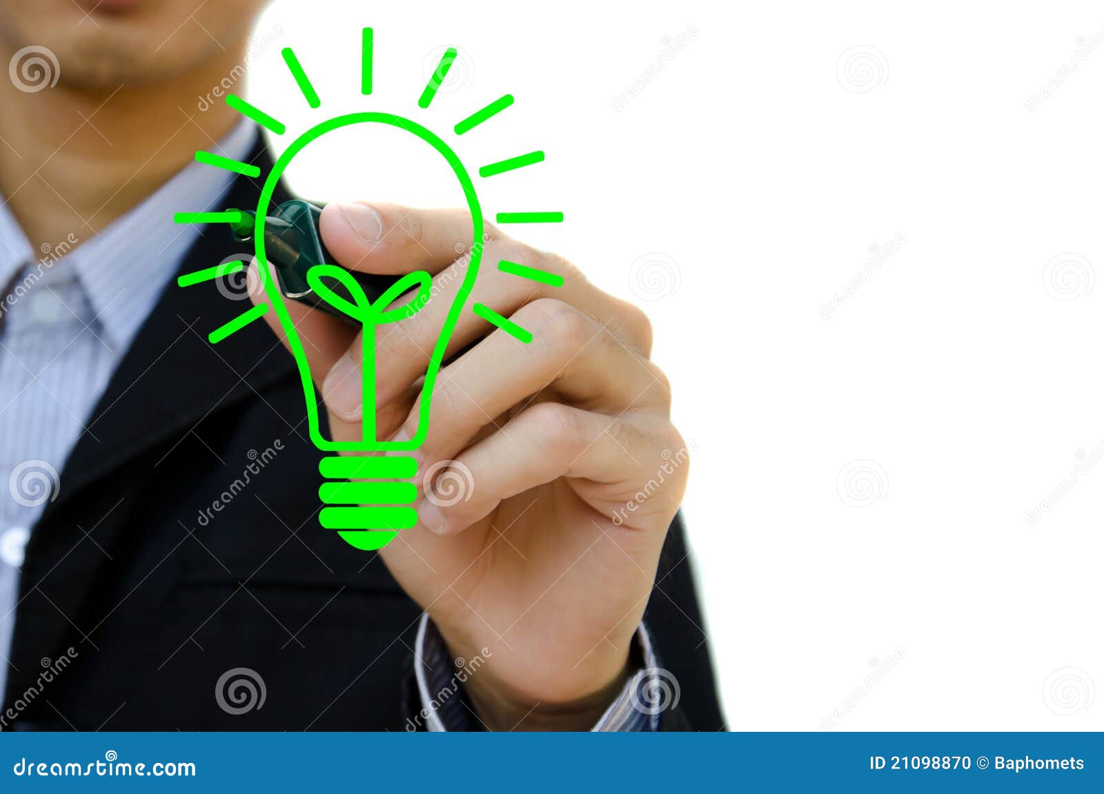 Hand with a Pen Drawing Light Bulb Idea. Stock Photo Image of design