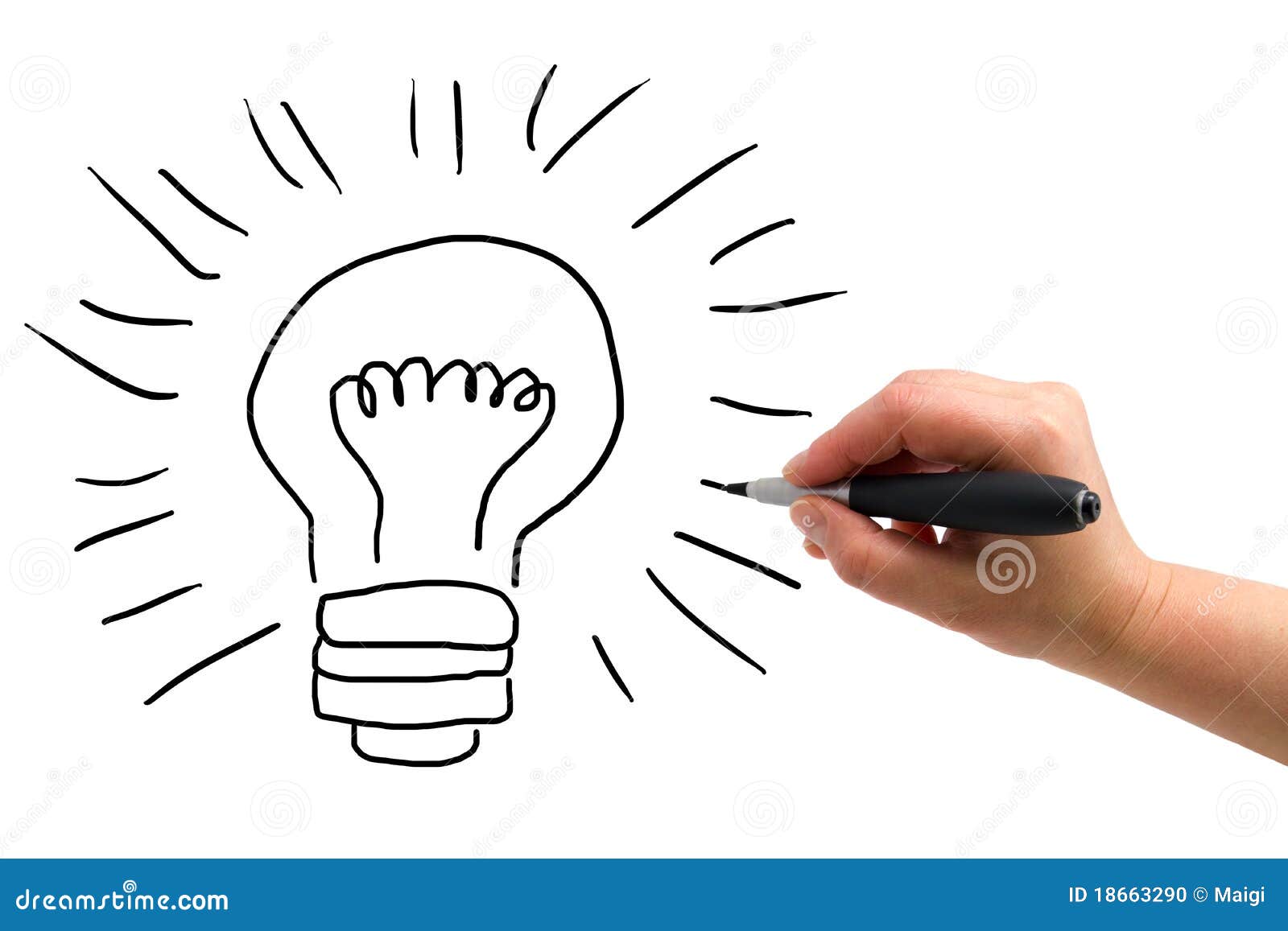 The Hand with a Pen Drawing Lightbulb Stock Photo Image of idea, hold