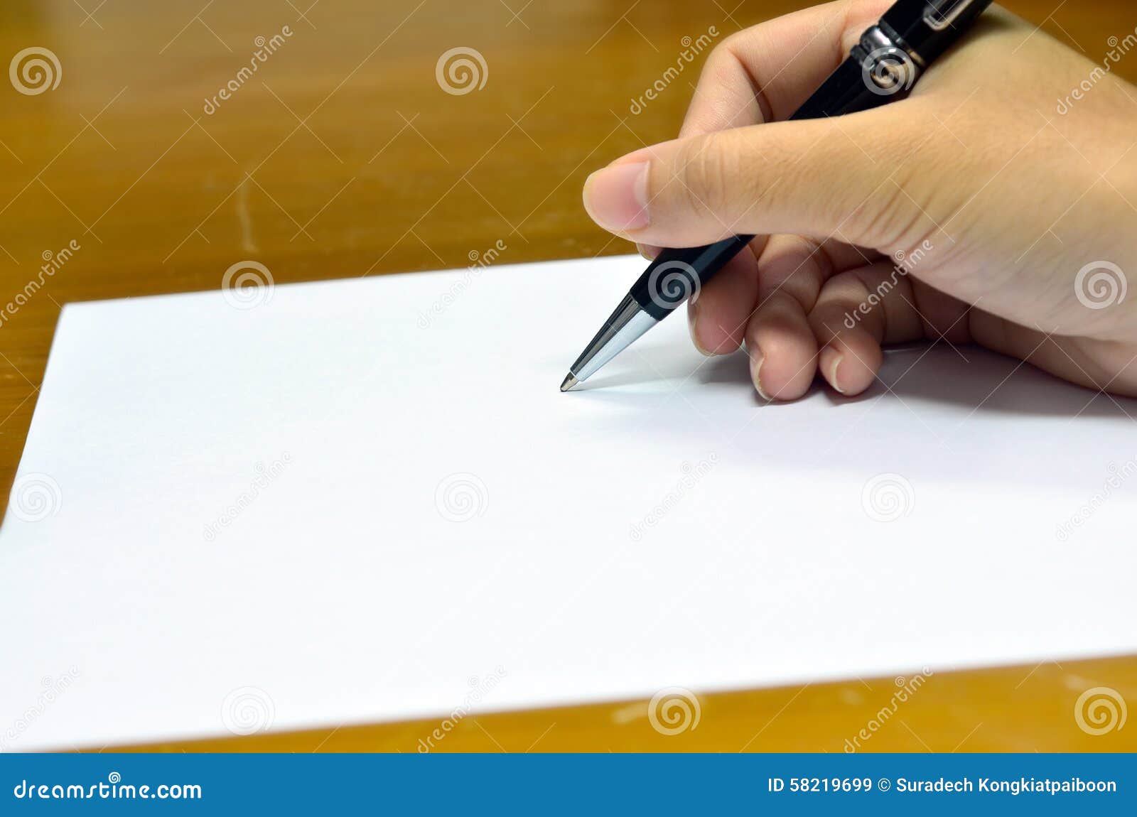 Hand with a Pen Writing on White Paper Stock Image - Image of ...