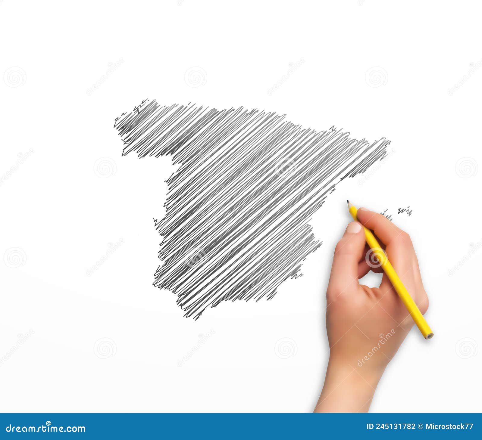 Hand Pencil Spain Map Sketch Vector Stock Vector Illustration of line