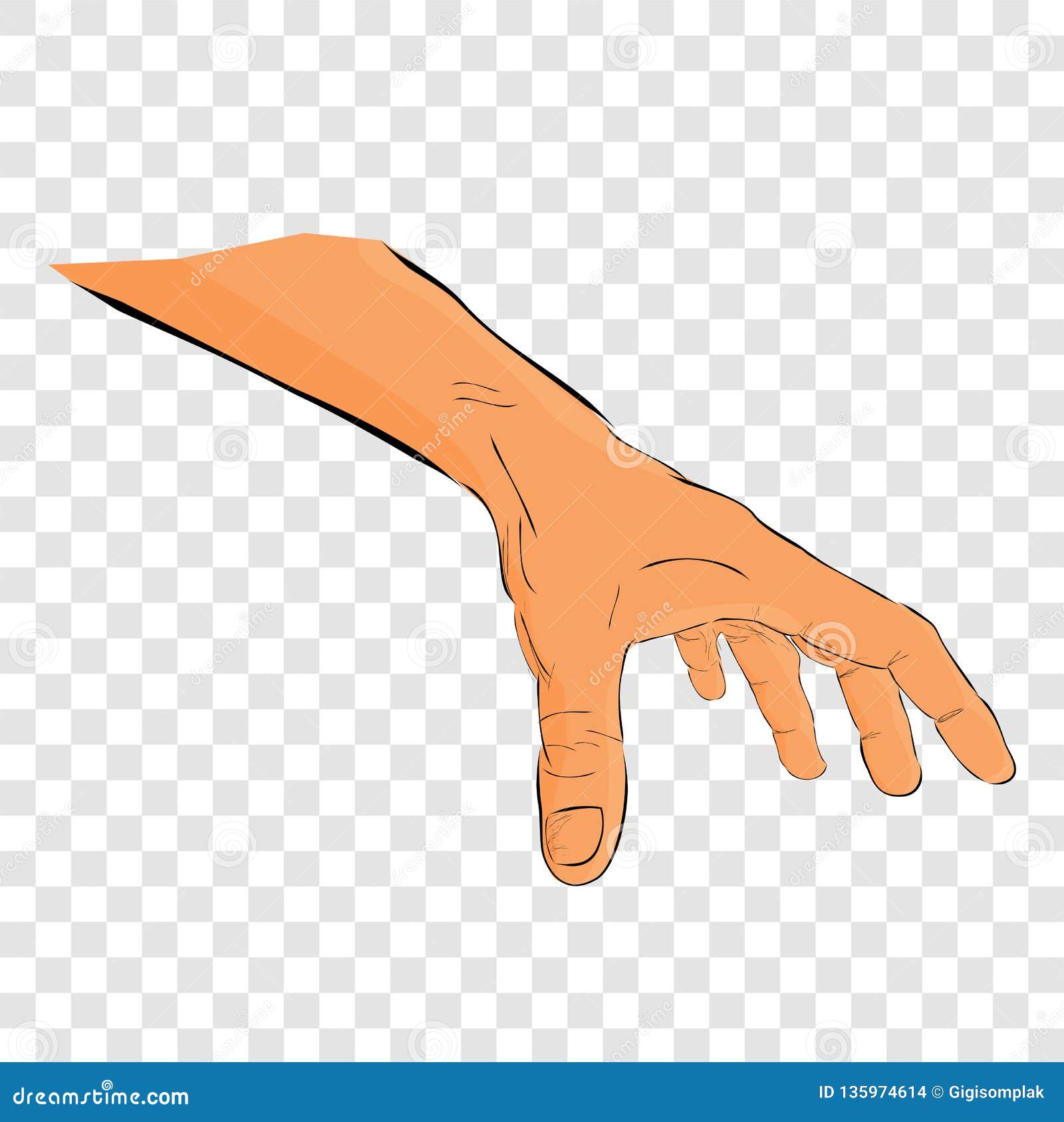 Flat Color Simple Sketch of Hand Pick or Grab Something, at Transparent