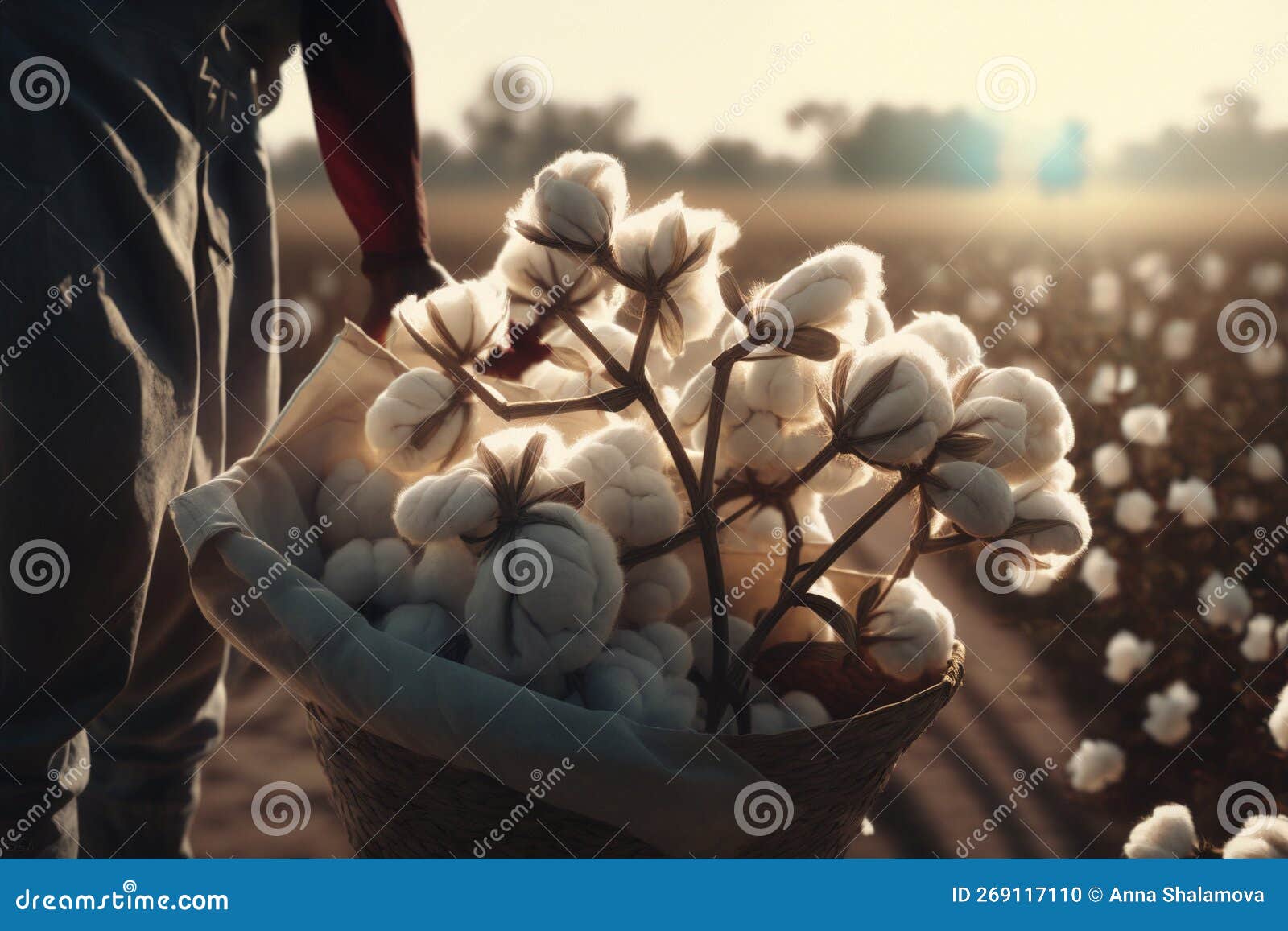 Hand Picking Cotton in the Cotton Fields. Generative AI Stock Illustration Illustration of