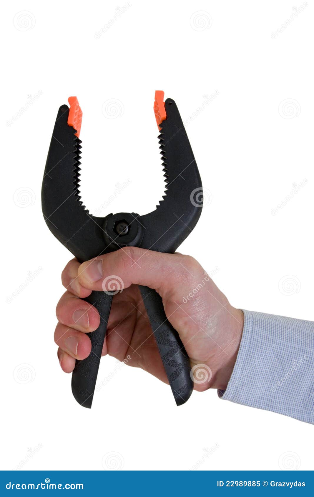Hand with plastic clamp stock image. Image of clamp, plastic 22989885