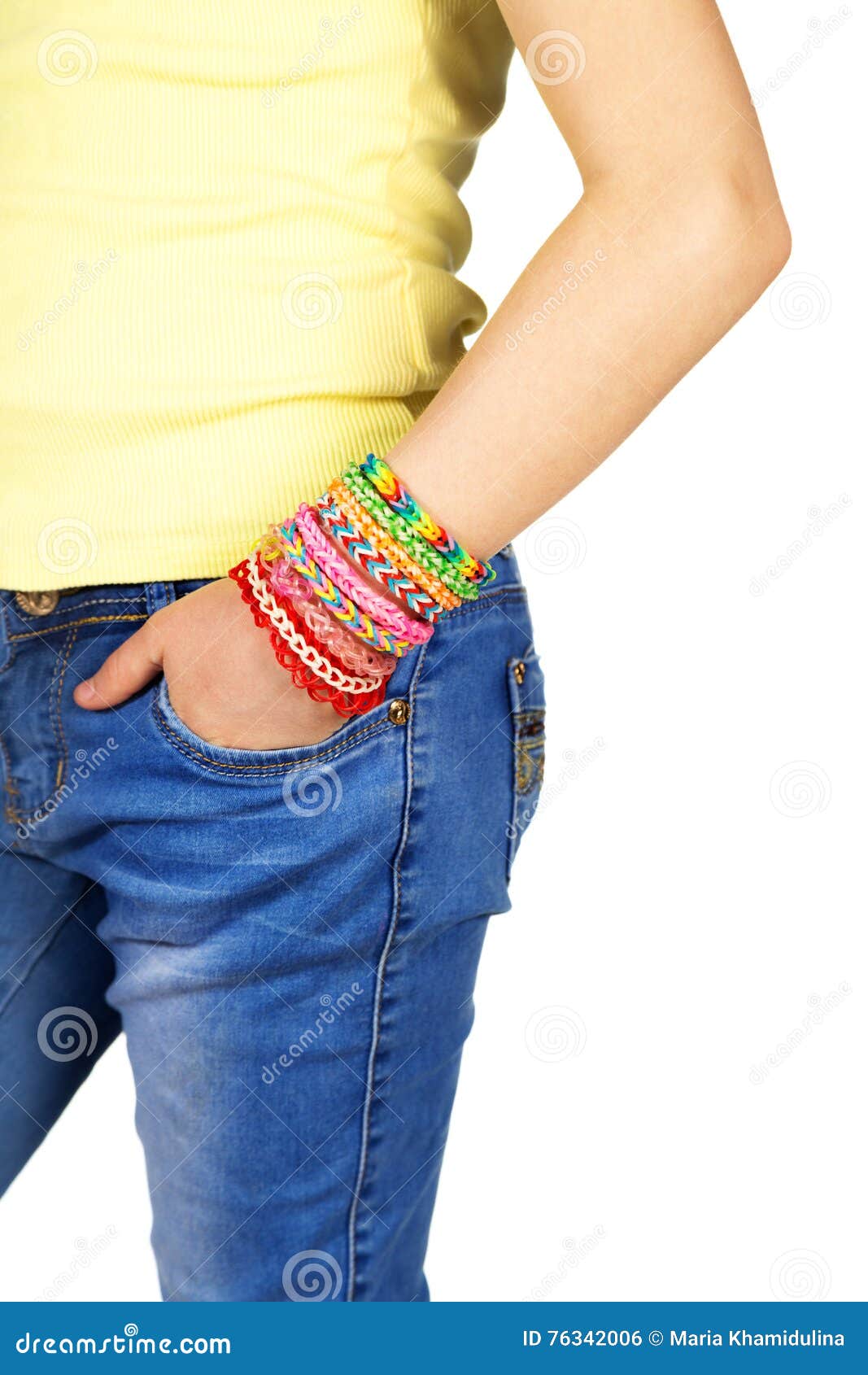 Hand in Pocket Teen Girl with Trendy Handmade Weaving Bracelets Stock ...