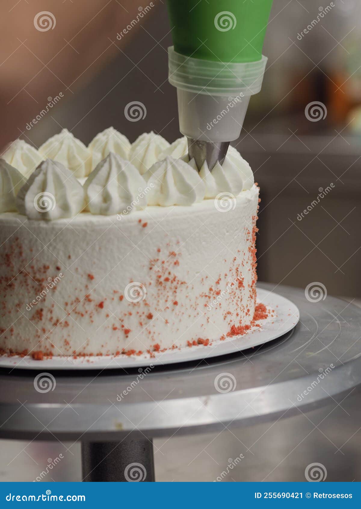 Cake Designer Decorating Cream White Cake with Meringues on the ...