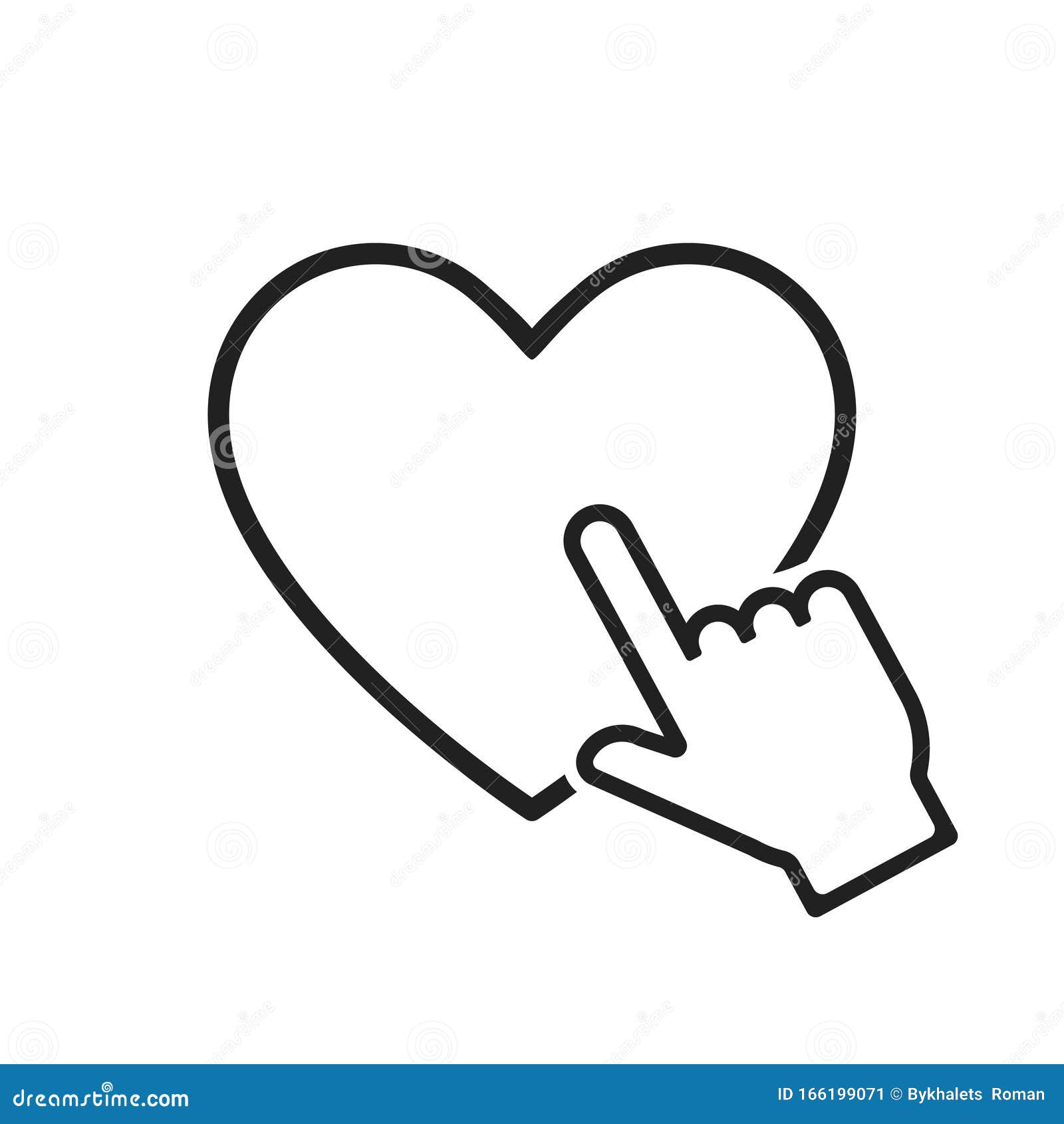 Hand Pointer on Heart Icon in Linear Style. Hand Clicking Linear Icon ...