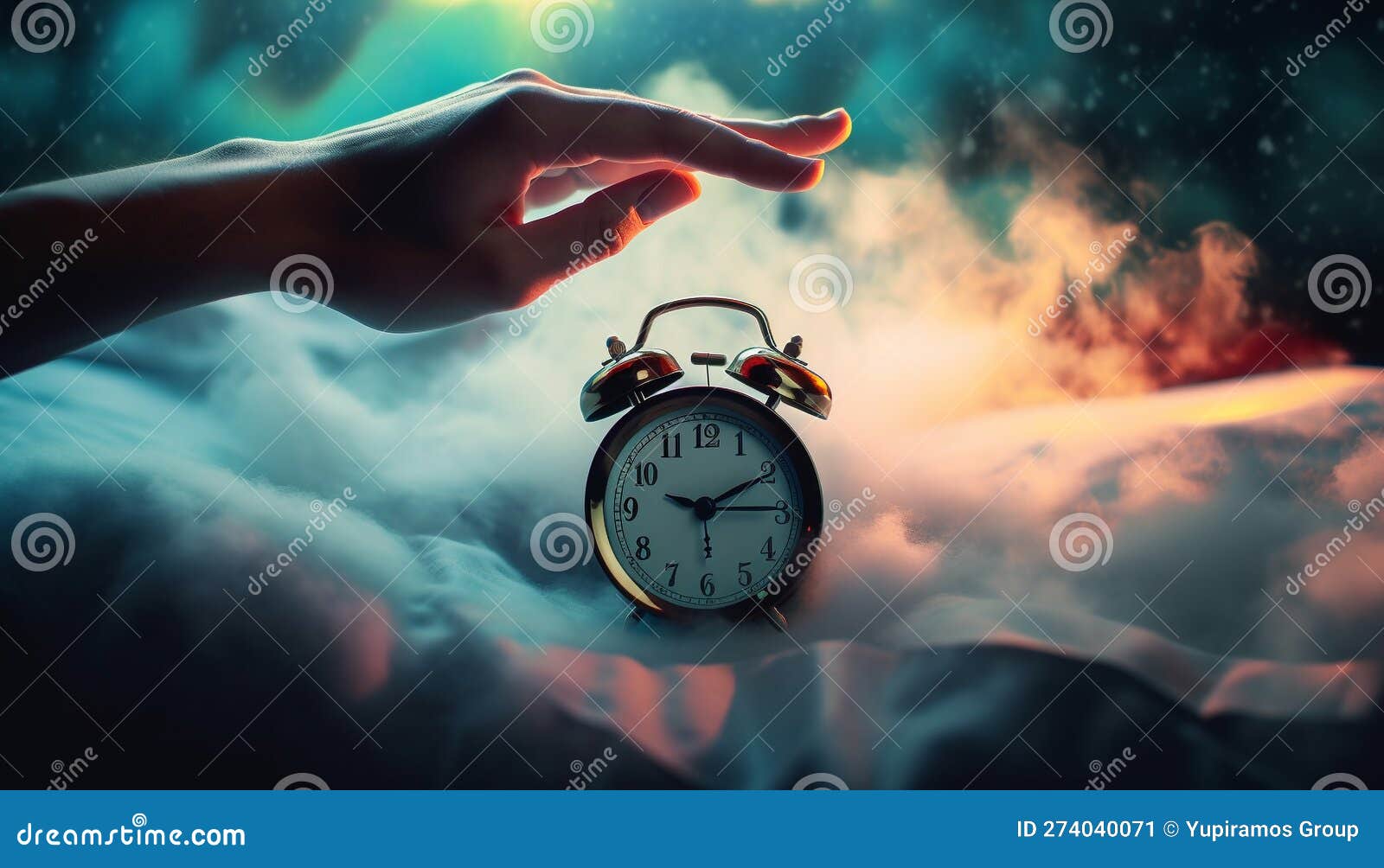 Hand Pointing To Midnight Alarm Clock Rings Generated by AI Stock
