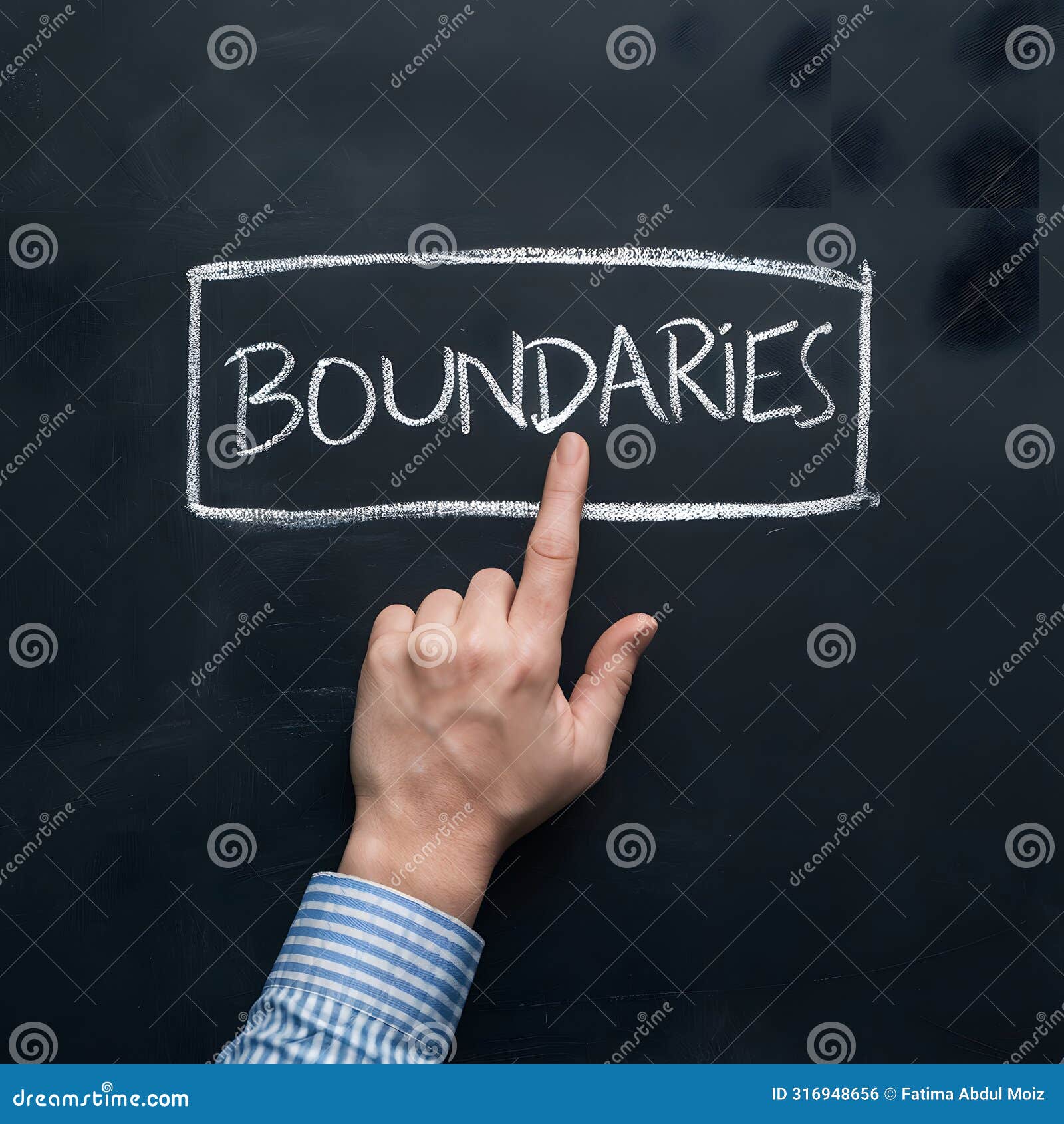 hand points to set boundaries on blackboard, emphasizing limits