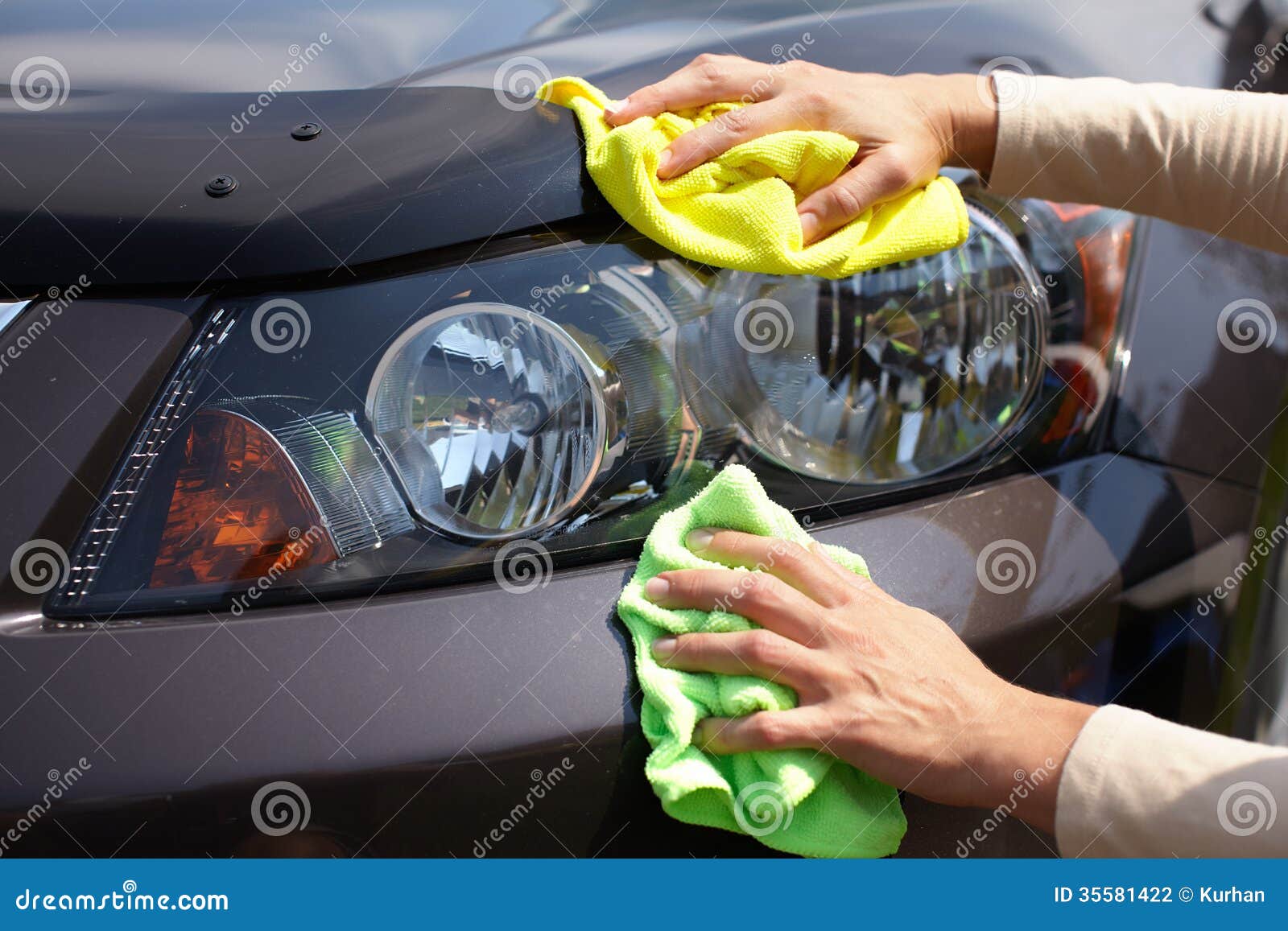 Hand polishing car. stock photo. Image of human, headlamp 35581422