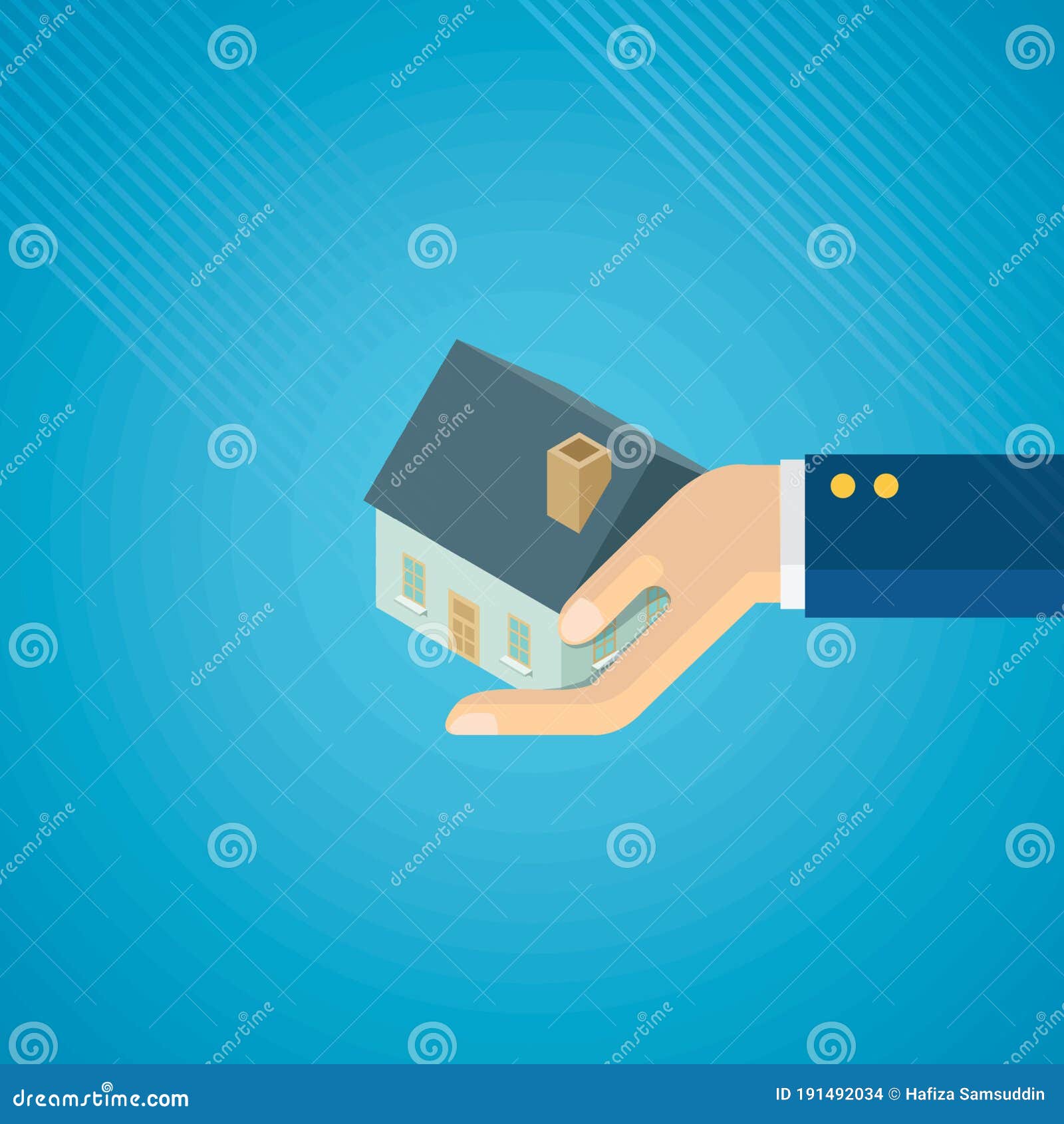 Hand Presenting Housing Concept. Vector Illustration Decorative Design