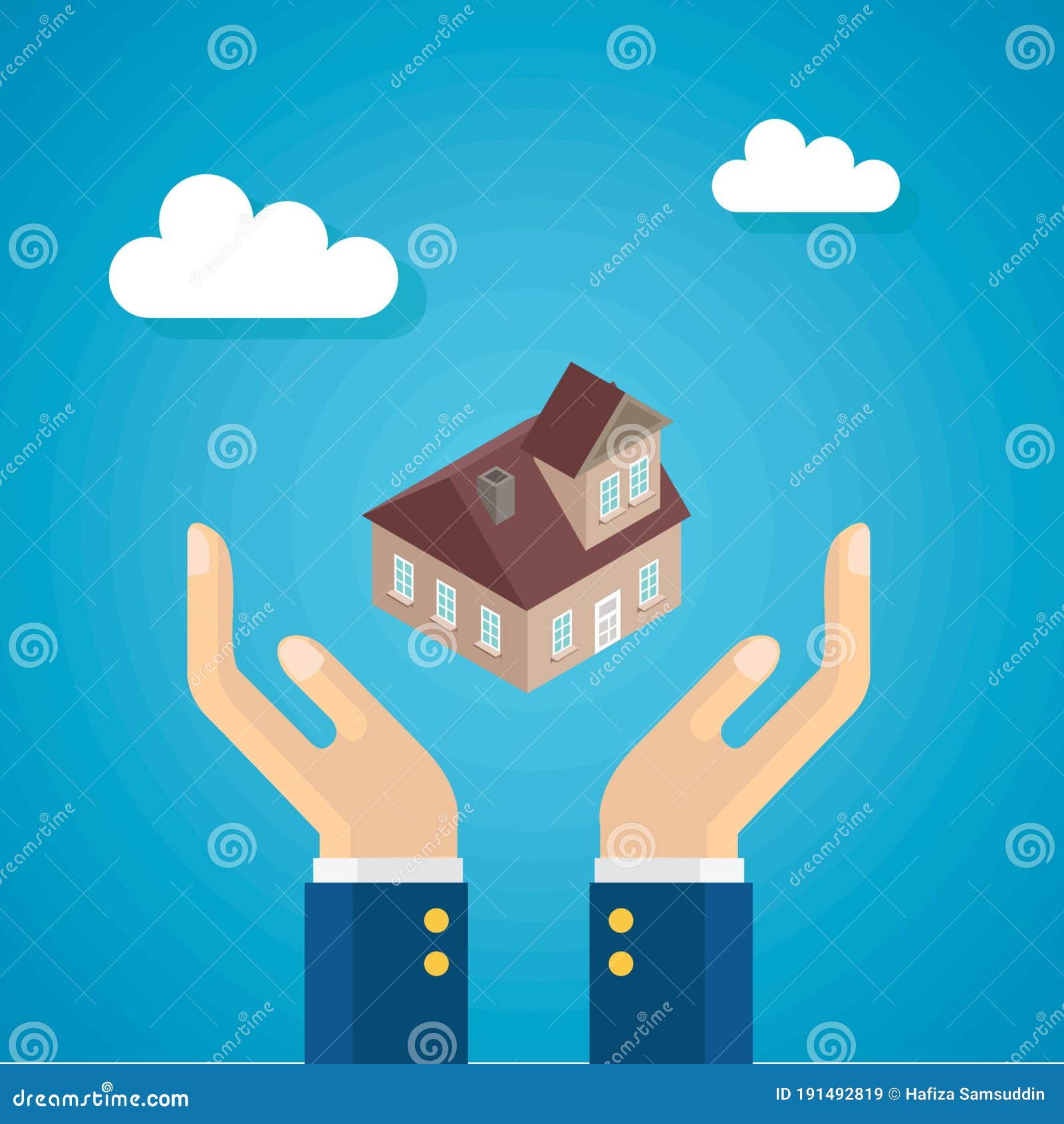 Hand Presenting Housing Concept. Vector Illustration Decorative Design