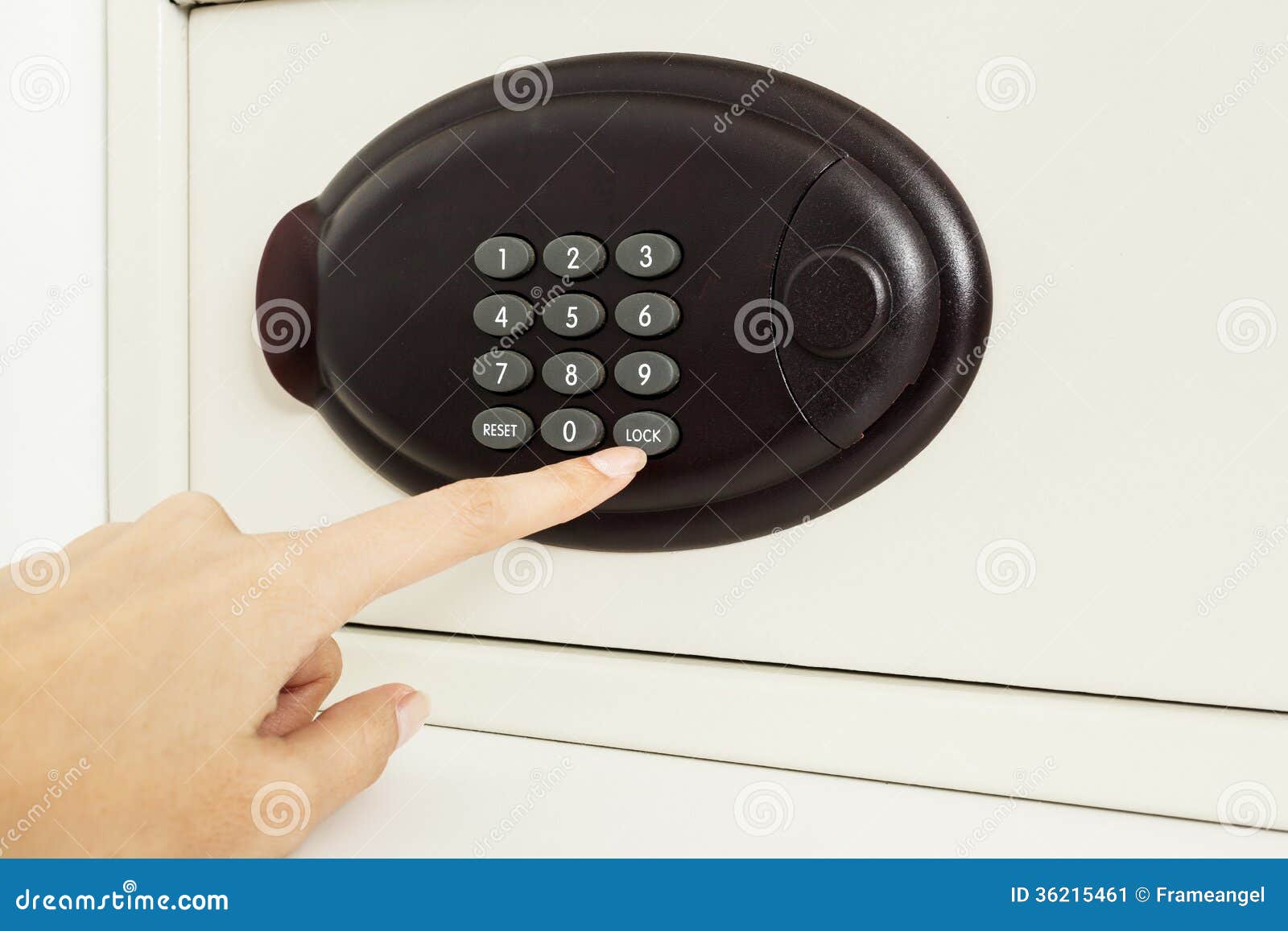 Hand Press Key on Safety Box for Open Stock Image Image of metal